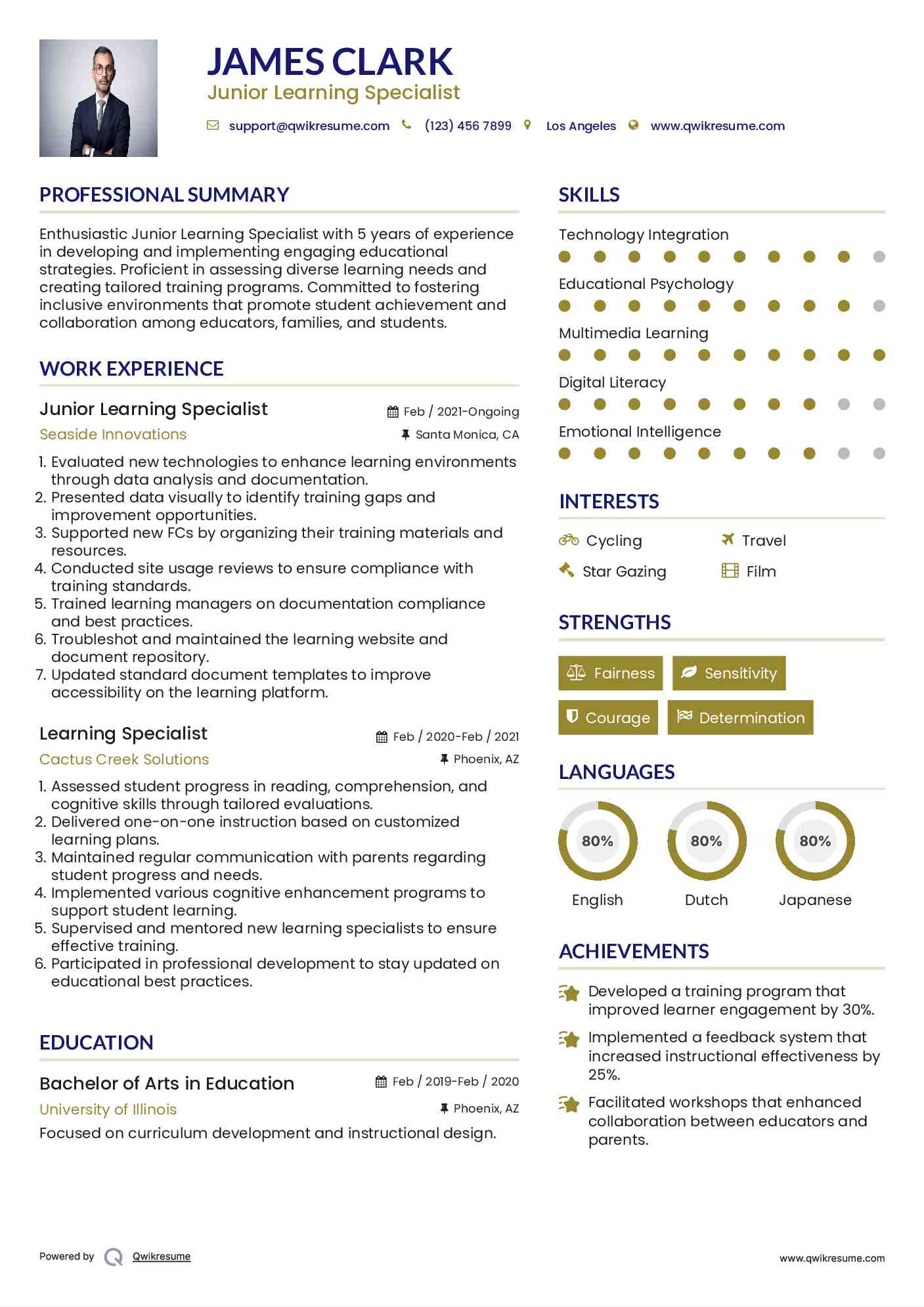 Junior Learning Specialist  Resume Model
