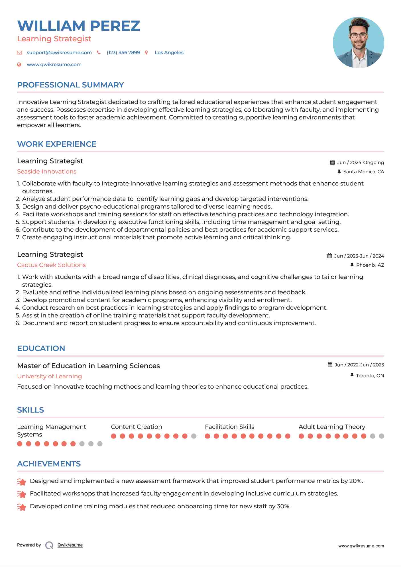 Learning Strategist Resume Format