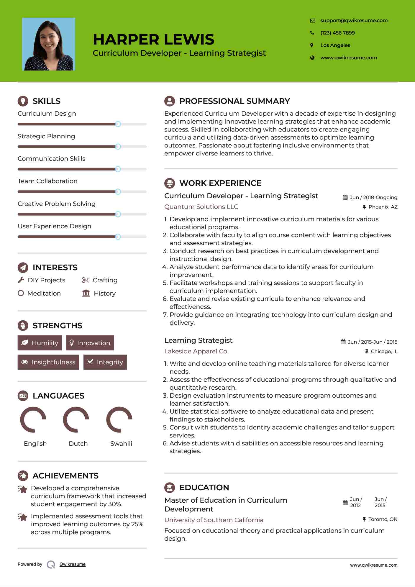 Curriculum Developer - Learning Strategist Resume Template