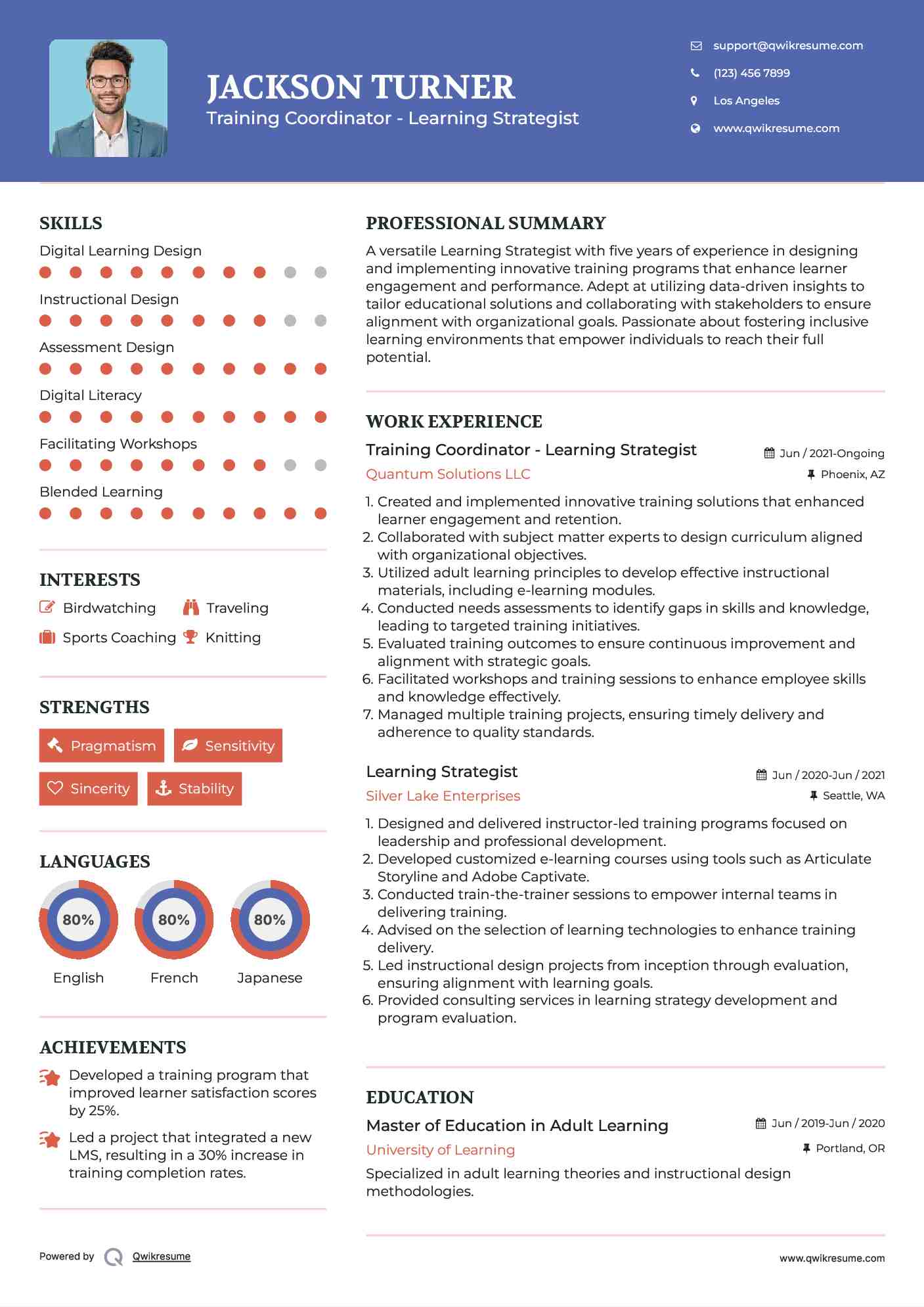 Training Coordinator - Learning Strategist Resume Format