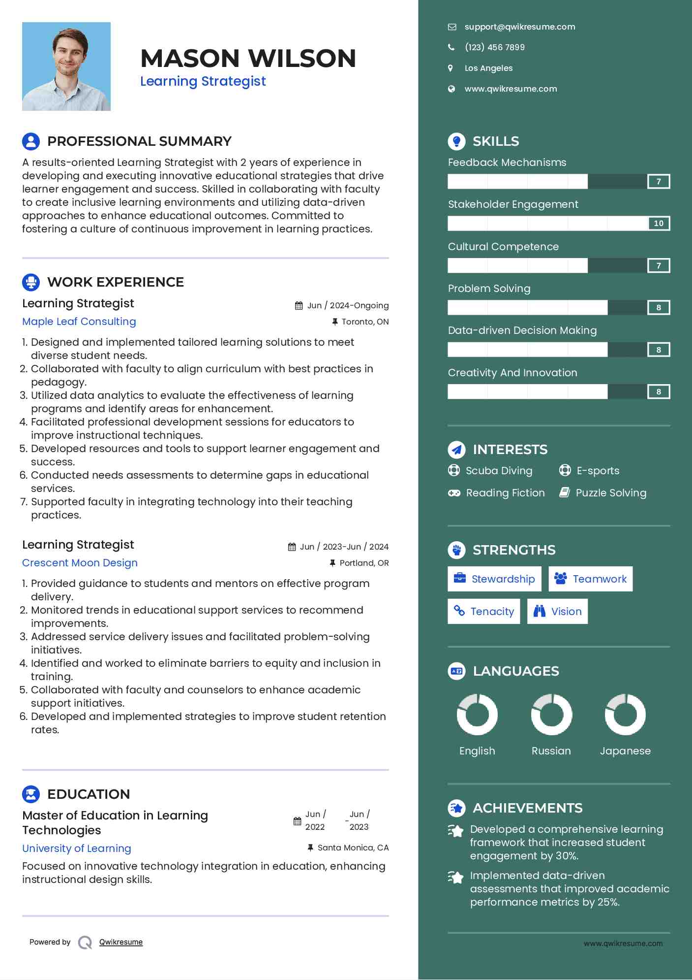 Learning Strategist Resume Example