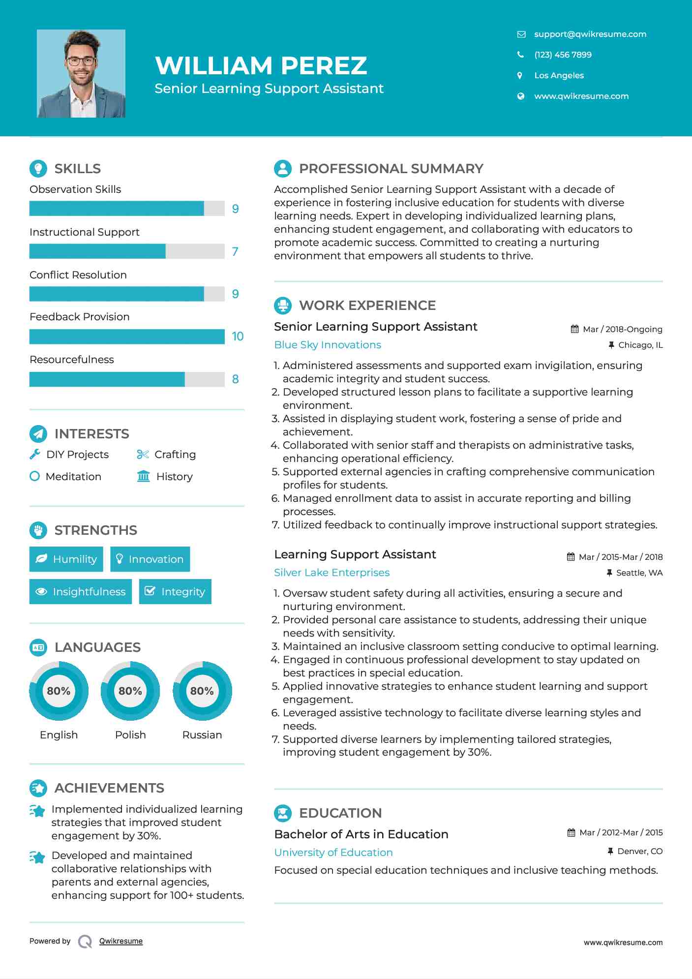 Senior Learning Support Assistant Resume Model