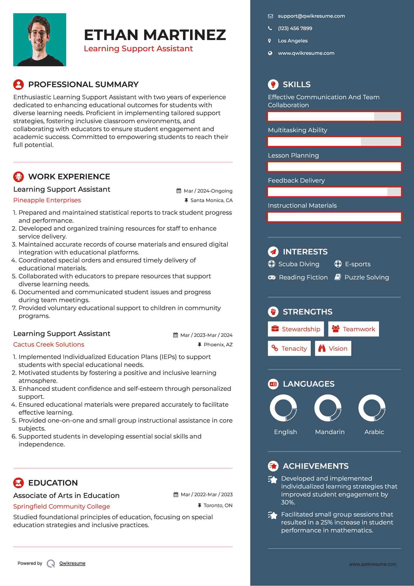 Learning Support Assistant Resume Template
