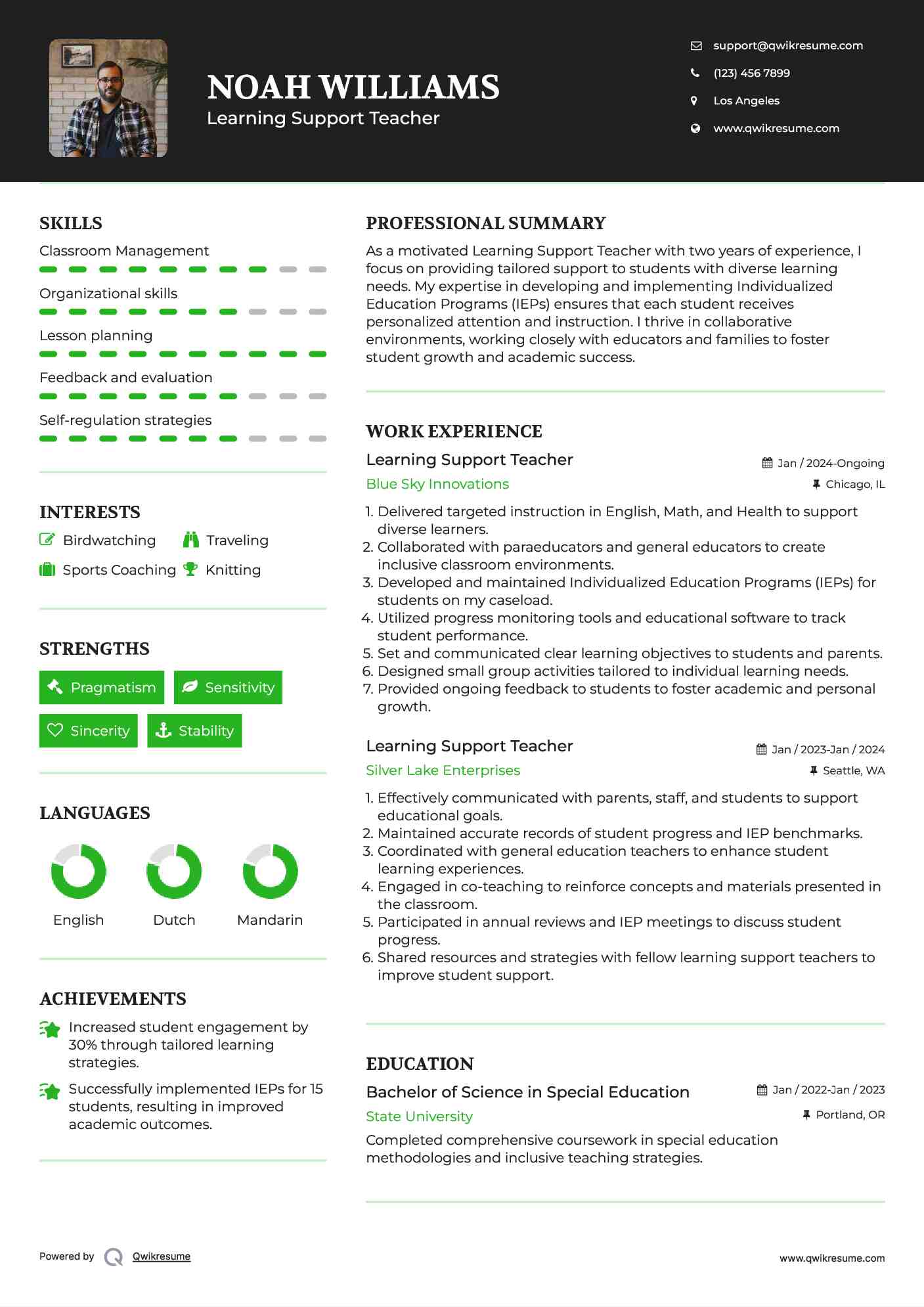 Learning Support Teacher Resume Format