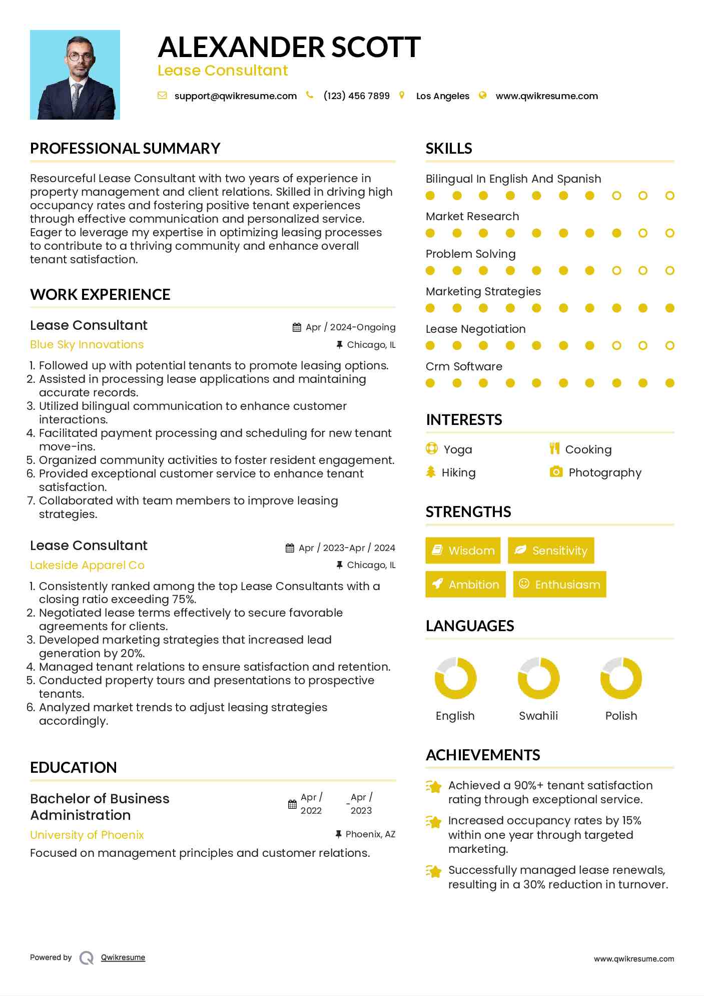 Lease Consultant Resume Format