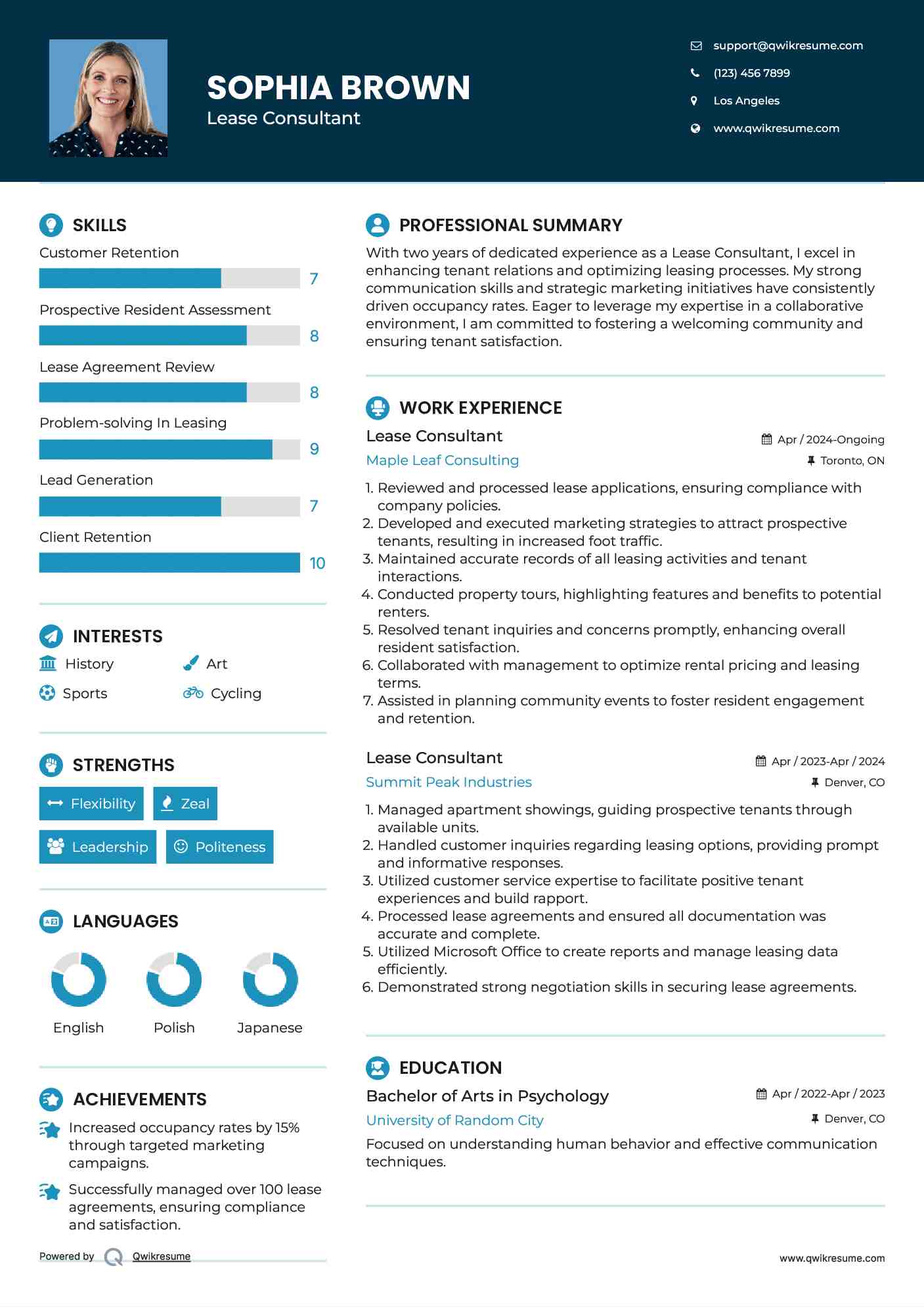 Lease Consultant Resume Format