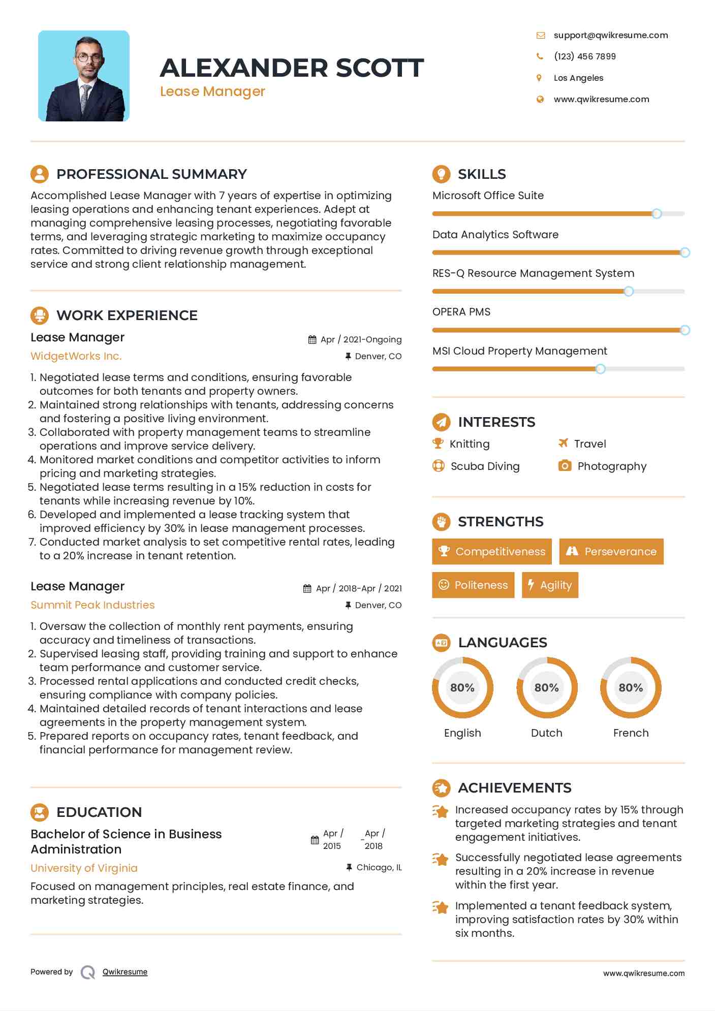 Lease Manager Resume Template