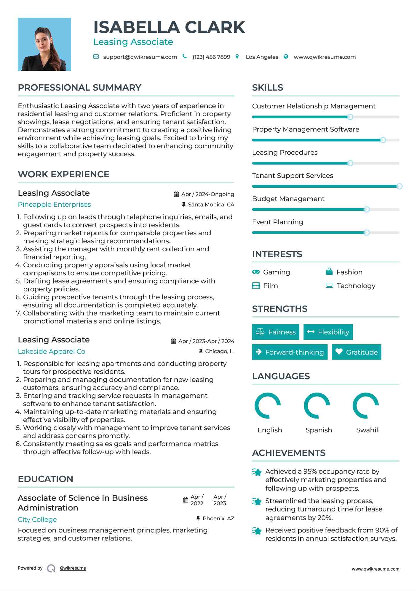 Leasing Associate Resume Model