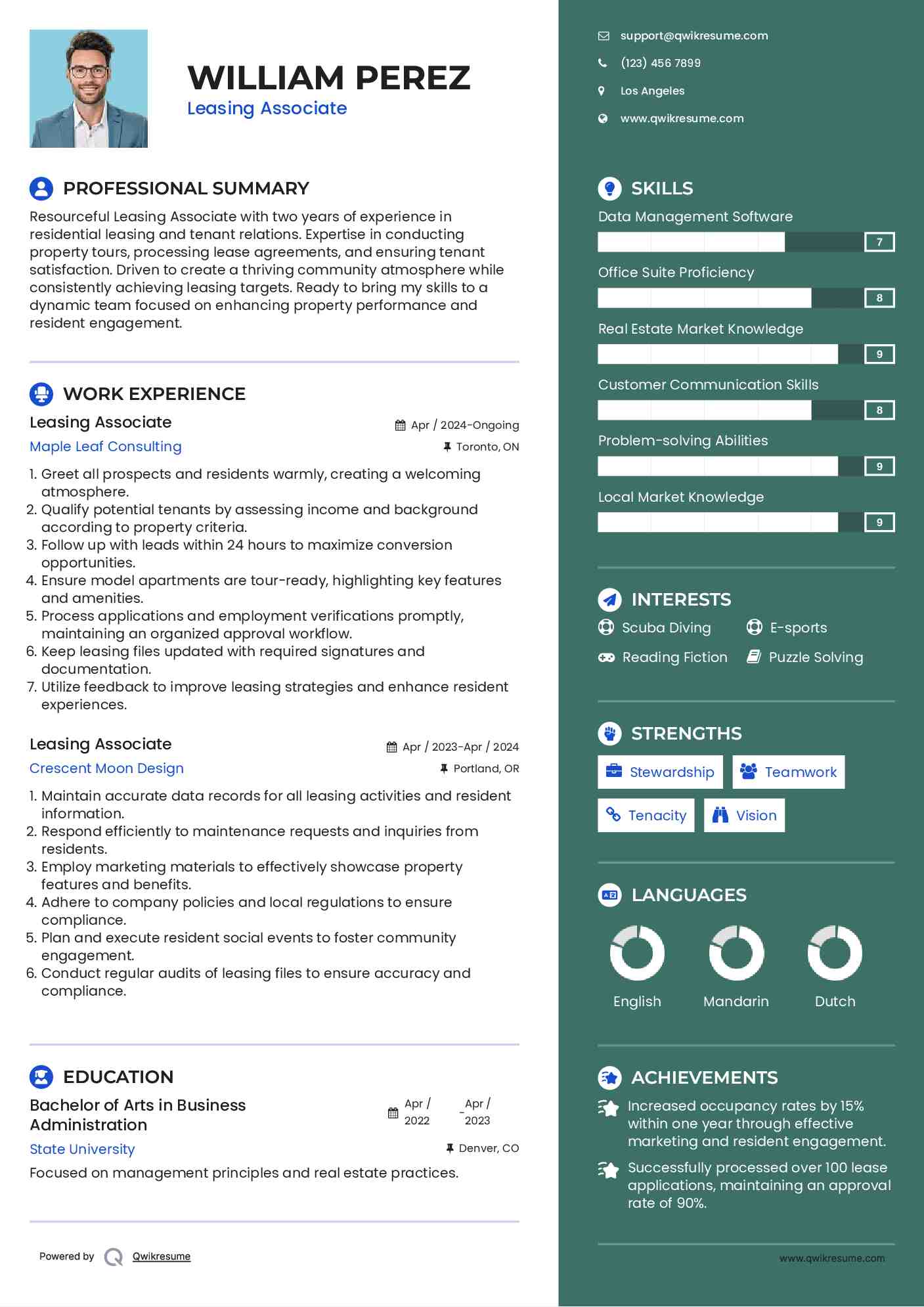 Leasing Associate Resume Sample