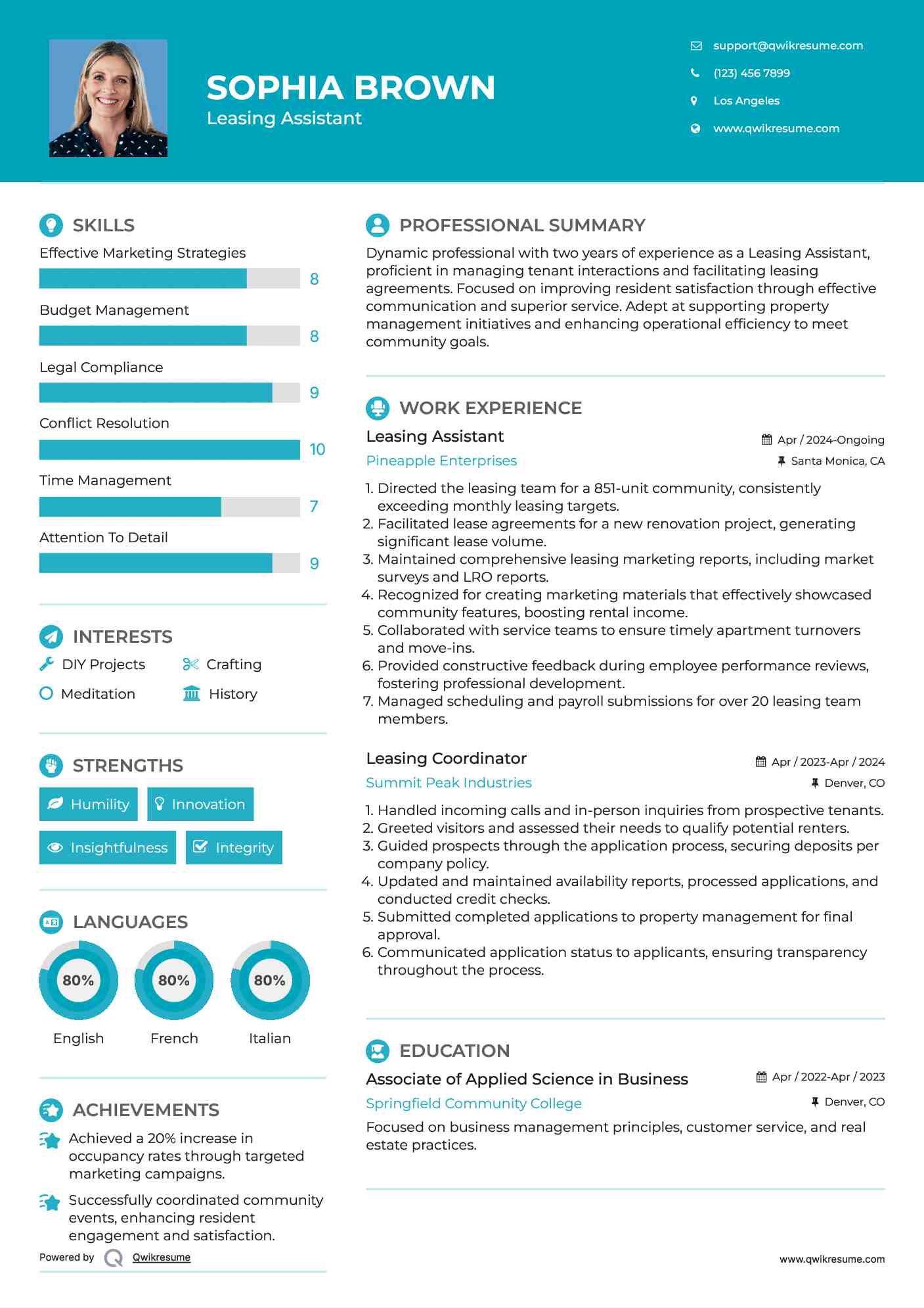 Leasing Assistant Resume Template