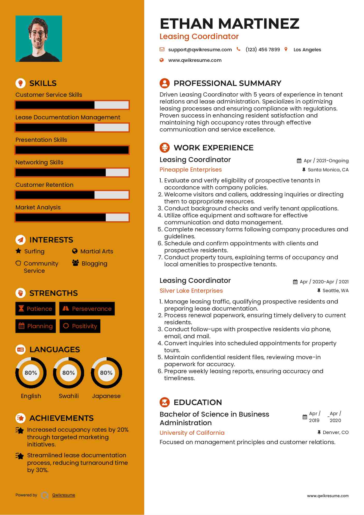 Leasing Coordinator Resume Template