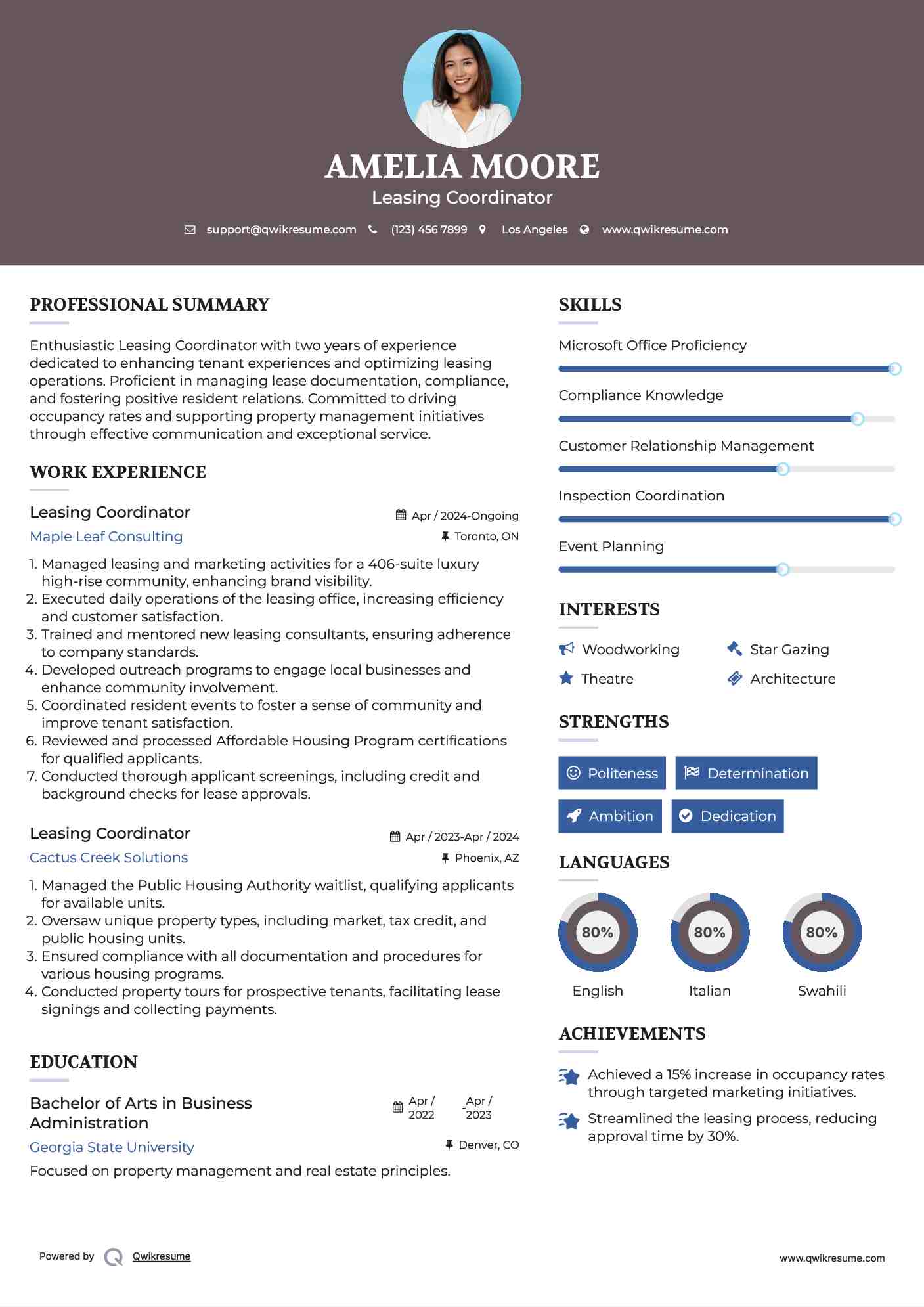 Leasing Coordinator Resume Format