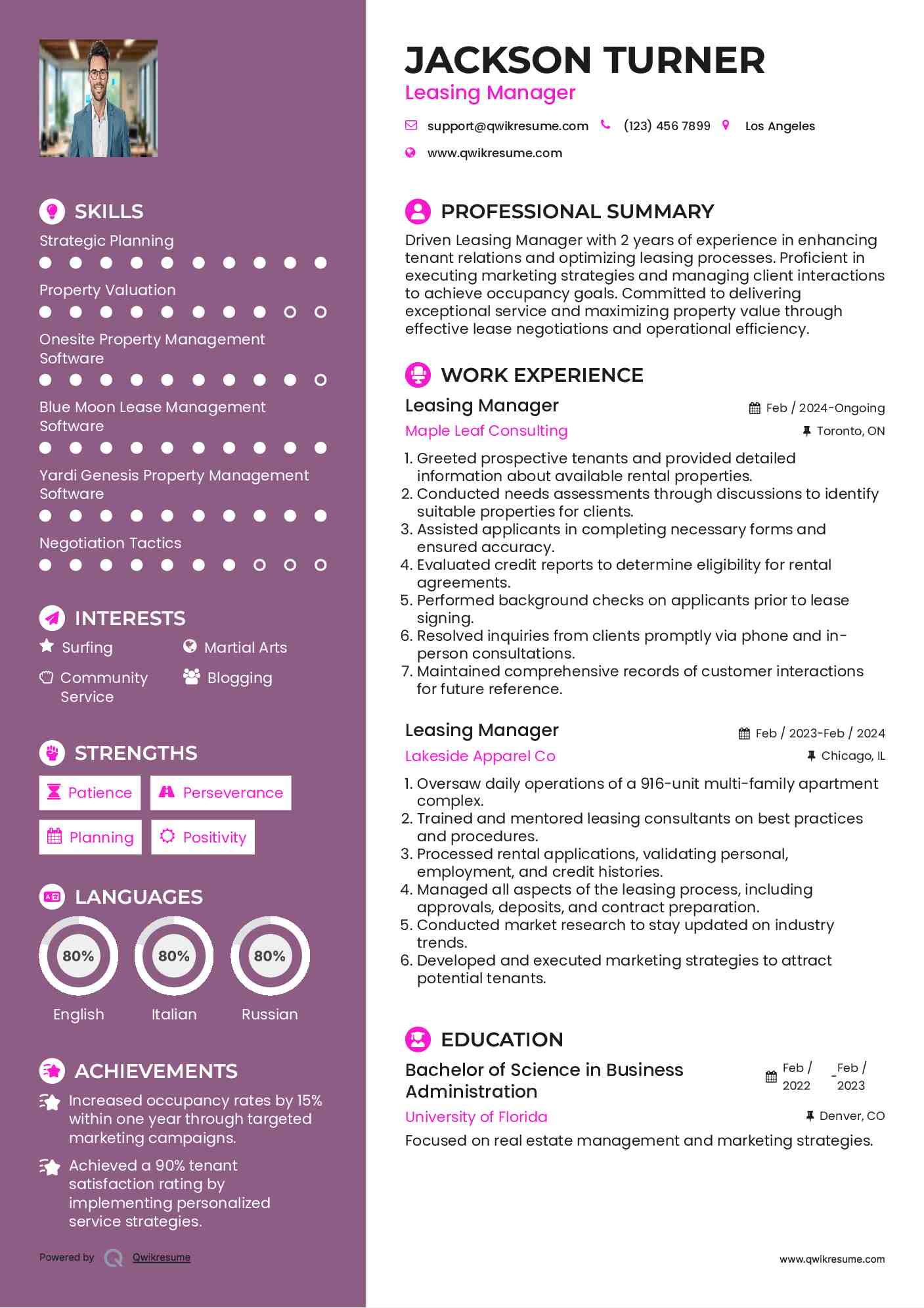 Leasing Manager Resume Template