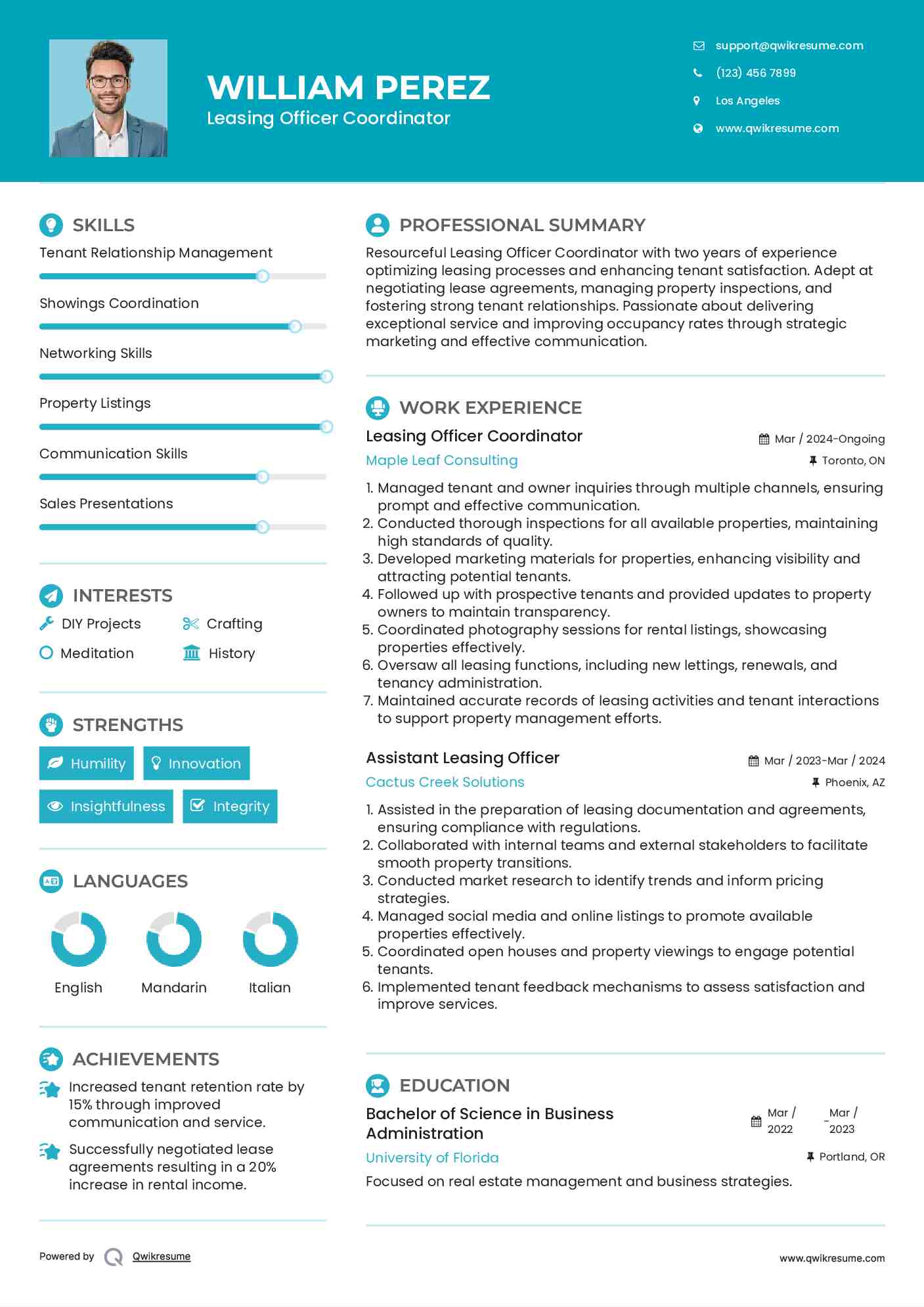 Leasing Officer Coordinator Resume Example