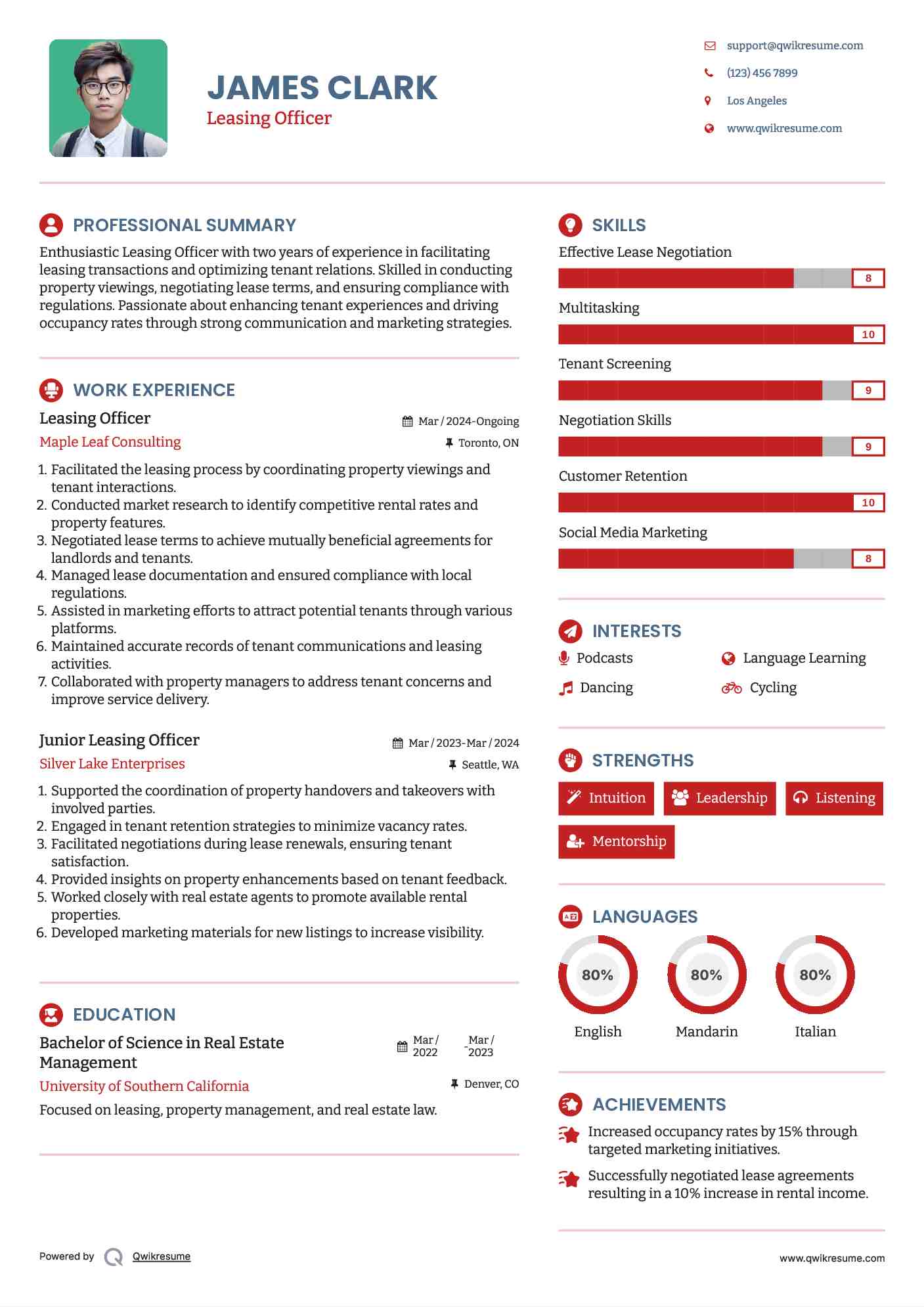 Leasing Officer Resume Model