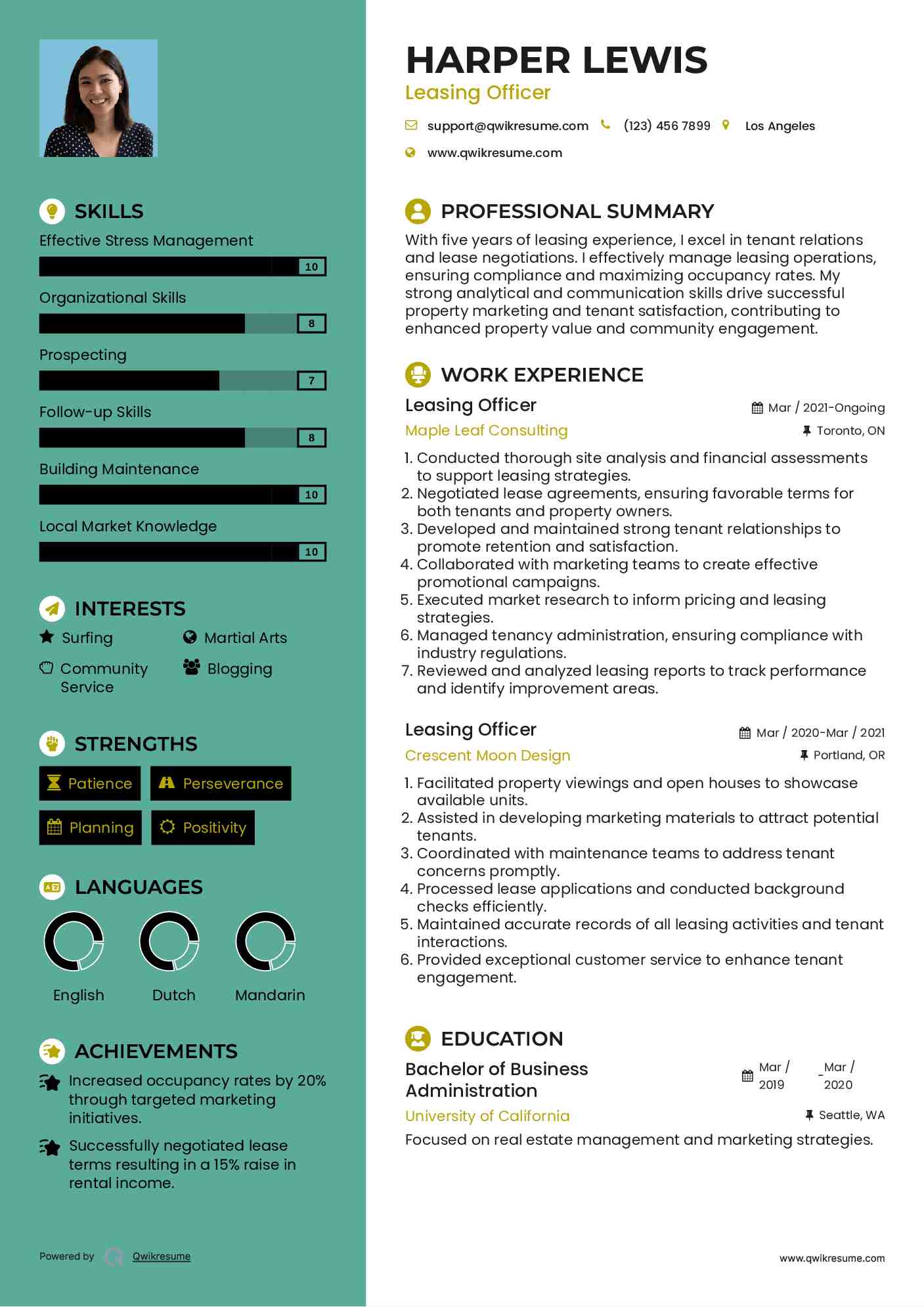 Leasing Officer Resume Model