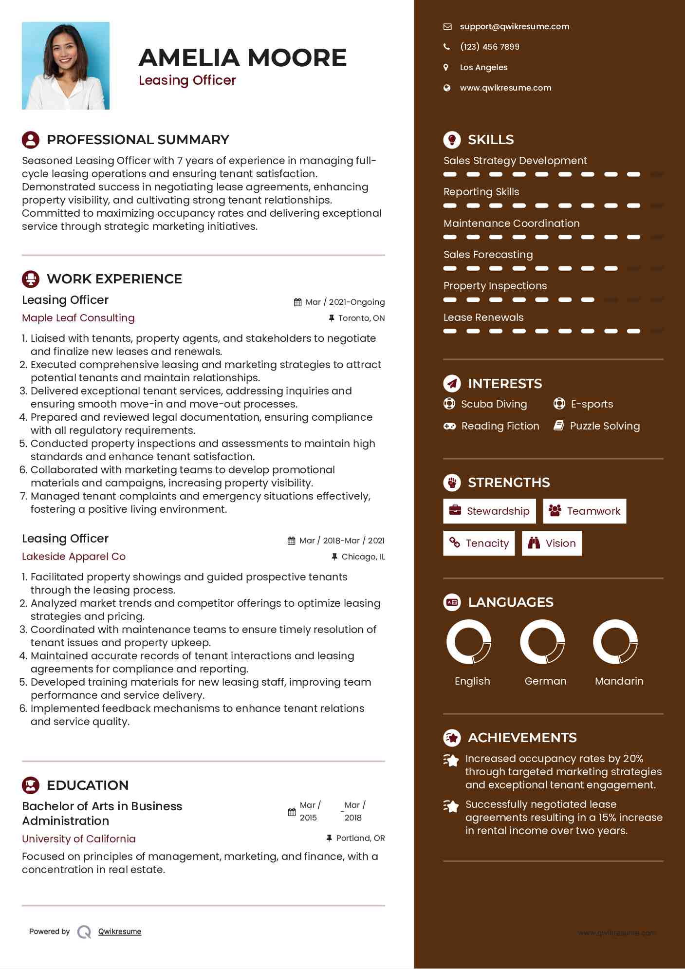 Leasing Officer Resume Sample