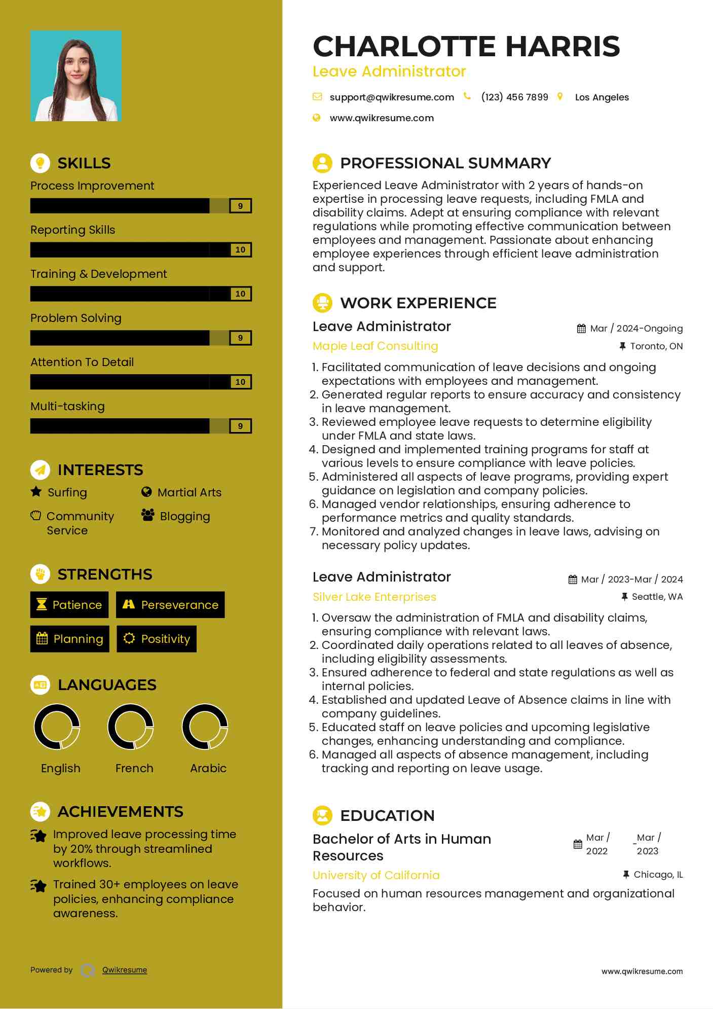 Leave Administrator Resume Example