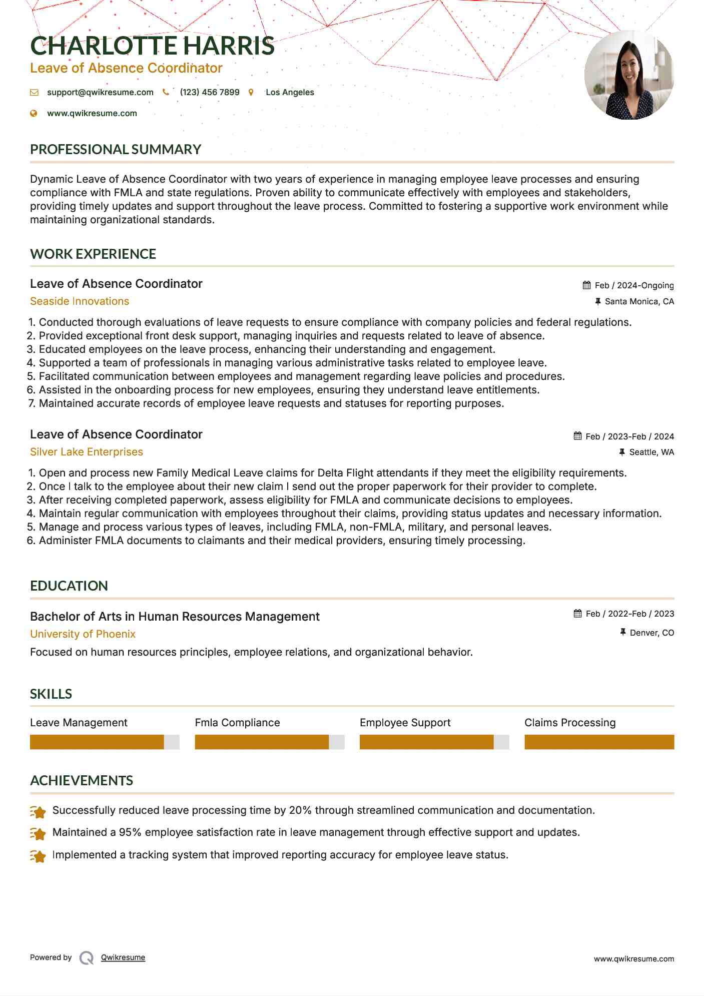 Leave of Absence Coordinator Resume Format