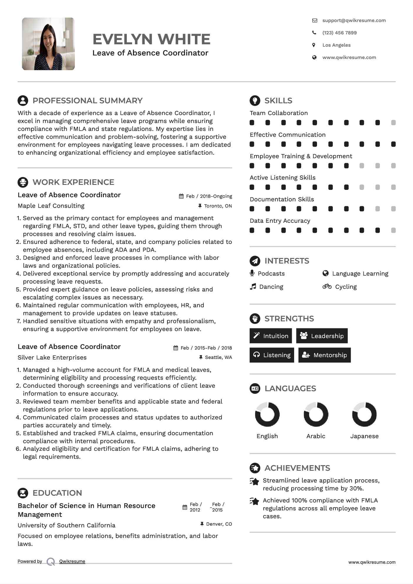 Leave of Absence Coordinator Resume Format