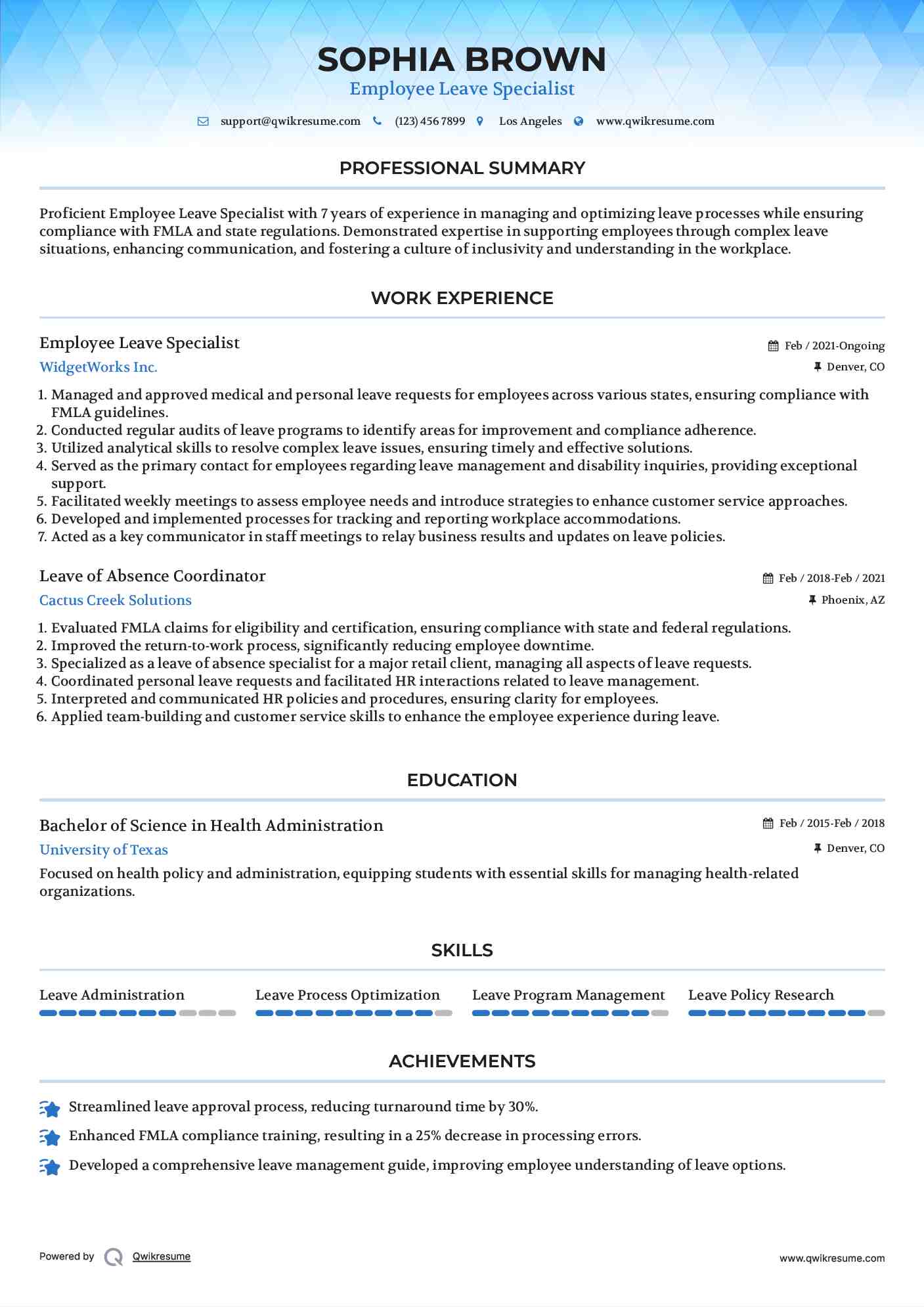 Leave of Absence Coordinator Resume Samples QwikResume