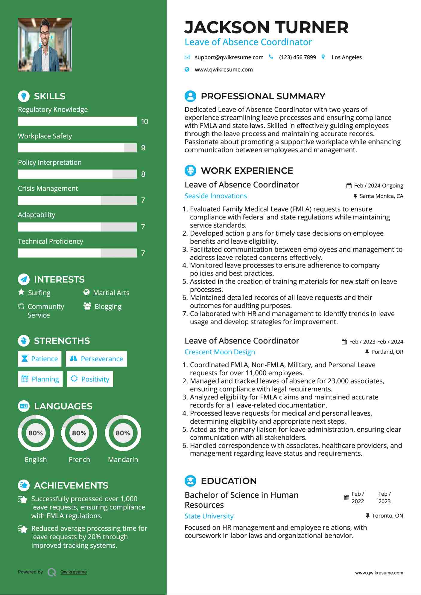 Leave of Absence Coordinator Resume Samples QwikResume