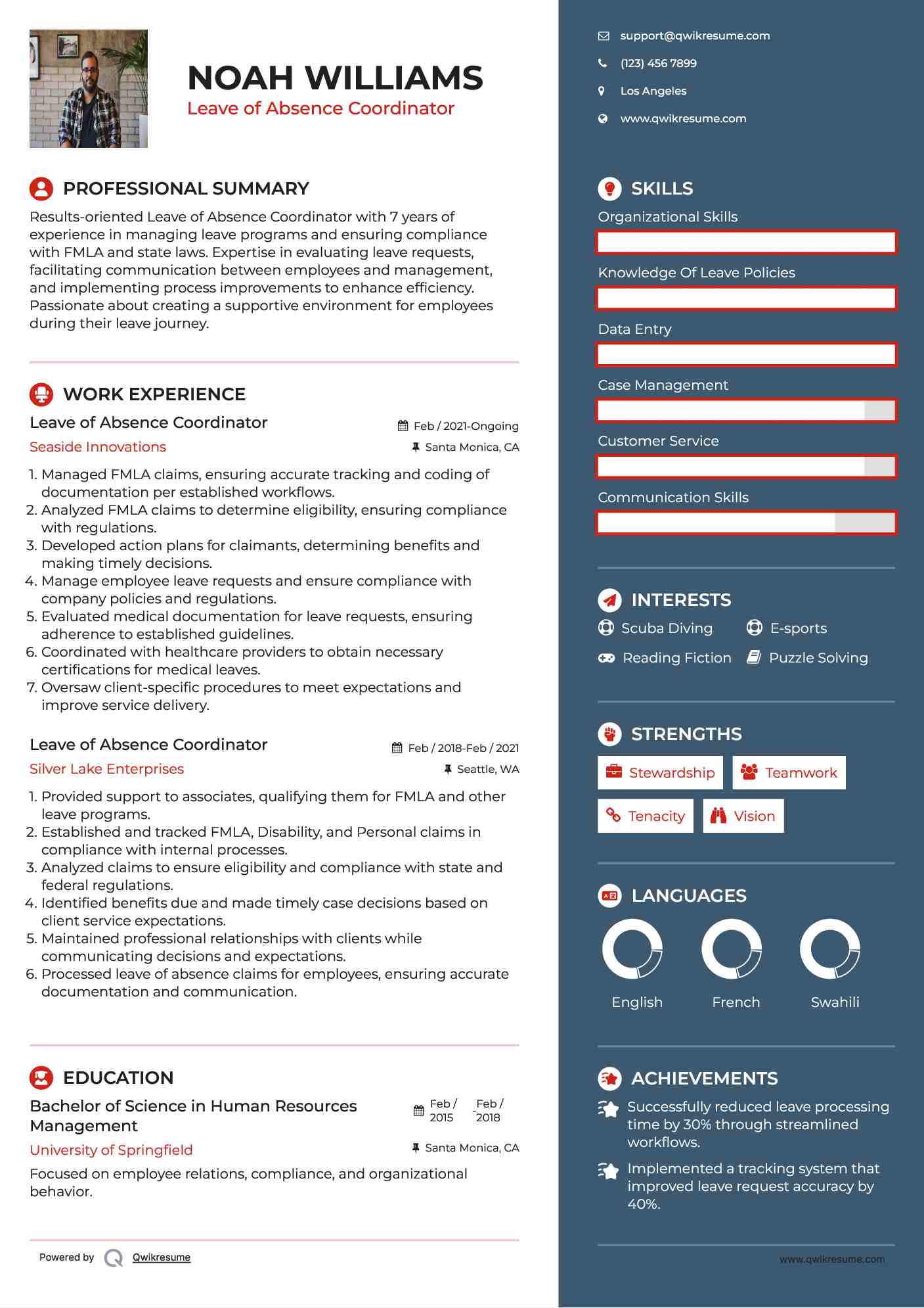 Leave of Absence Coordinator Resume Samples QwikResume