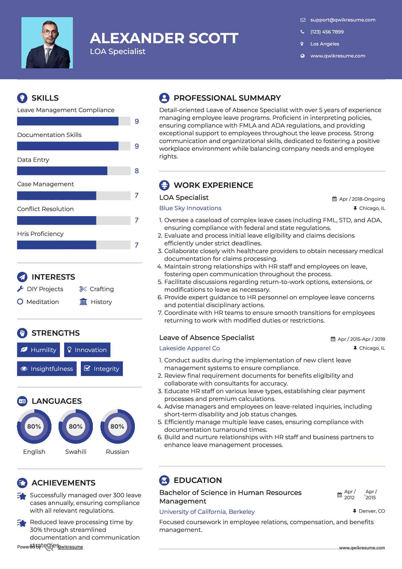 LOA Specialist Resume Model
