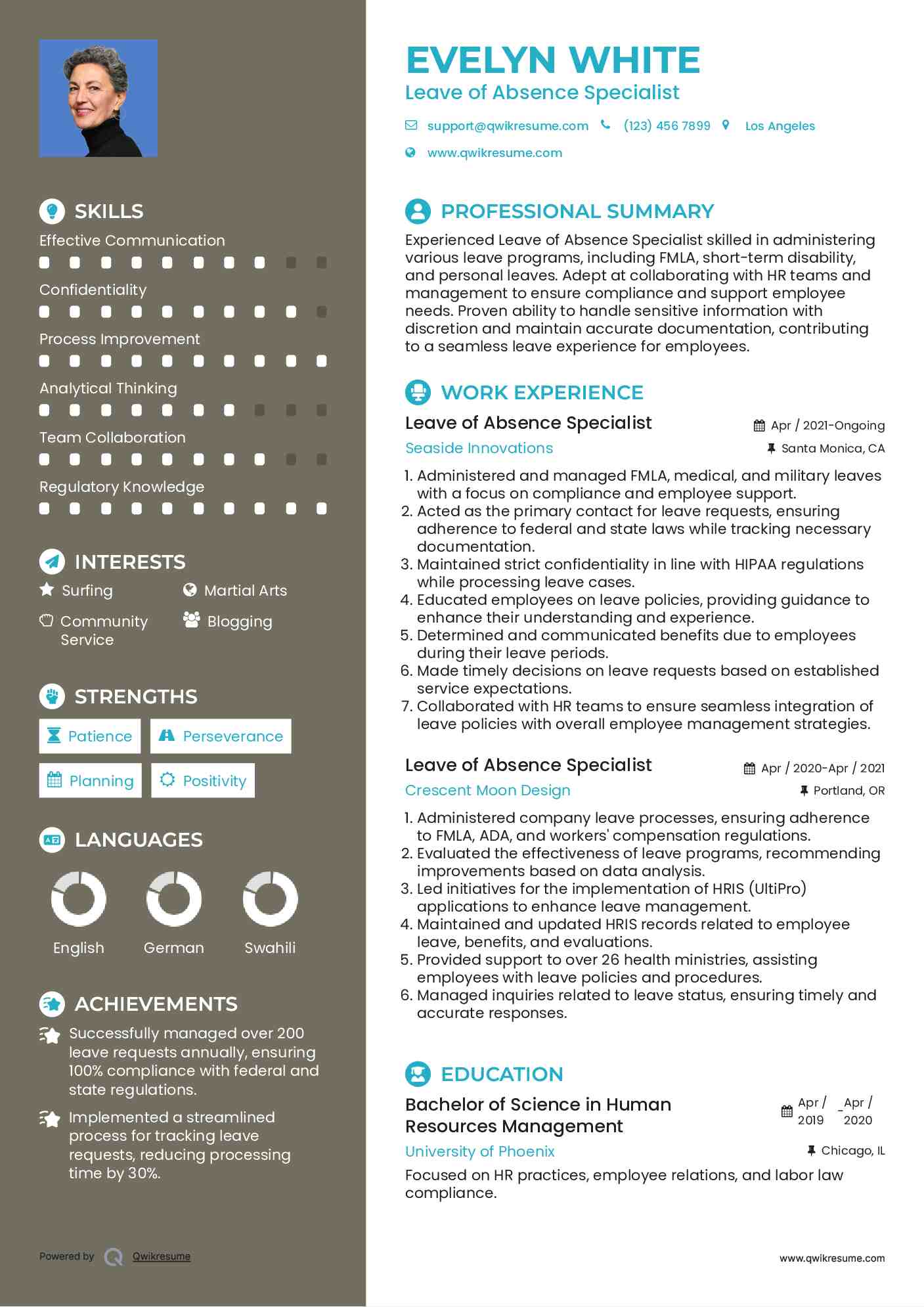 Leave of Absence Specialist Resume Model