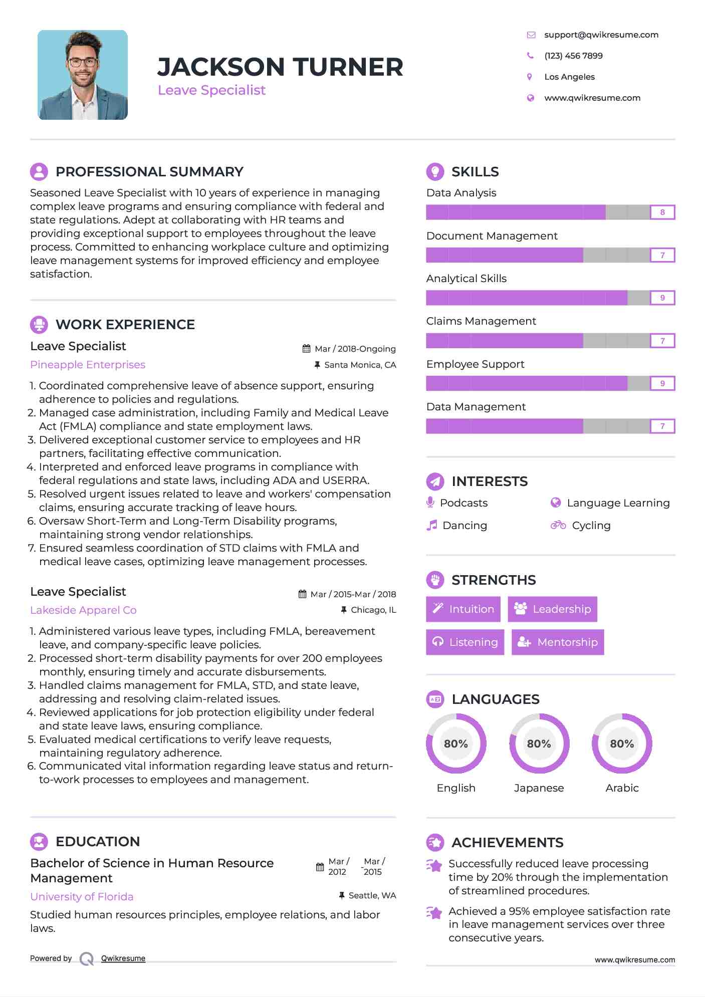 Leave Specialist Resume Sample