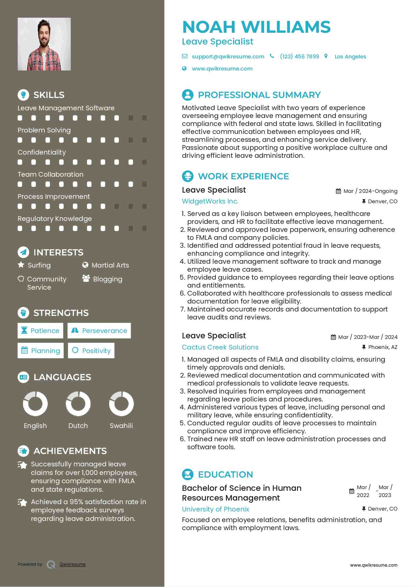 Leave Specialist Resume Model