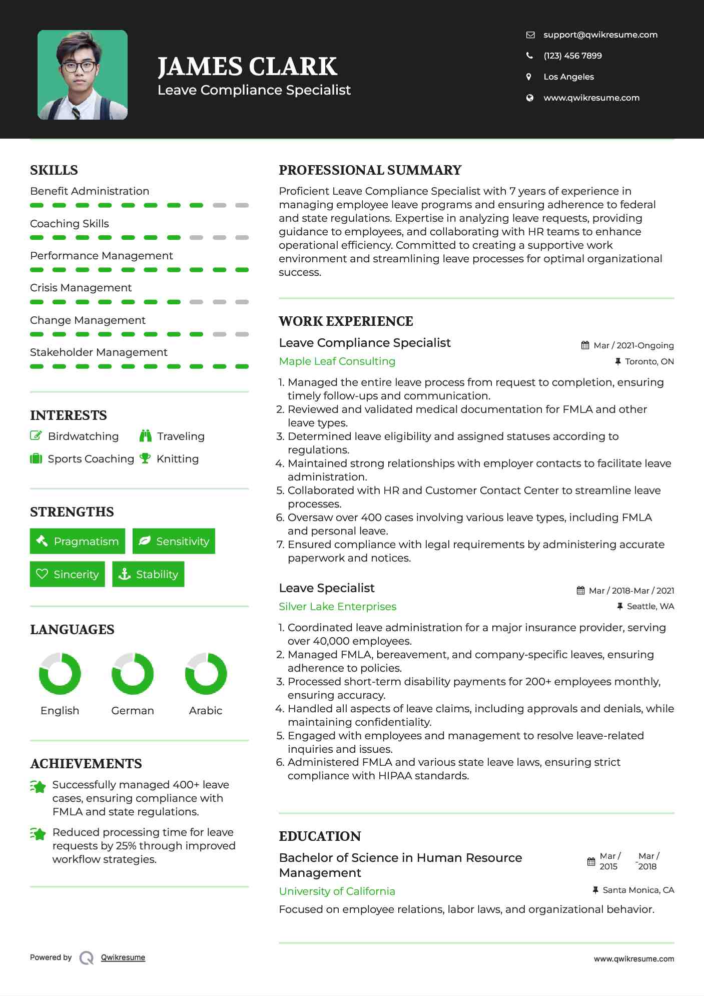 Leave Compliance Specialist Resume Template