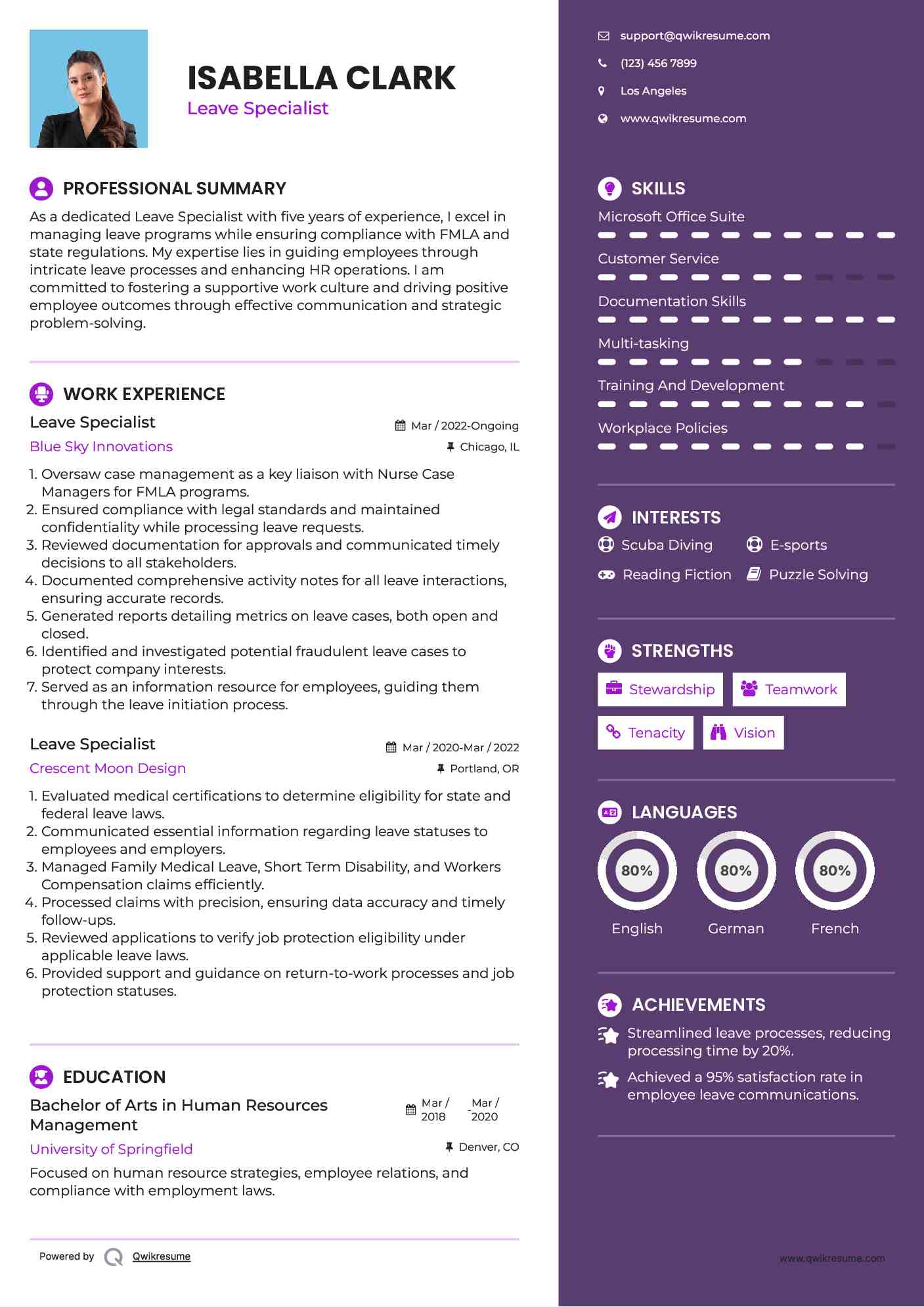 Leave Specialist Resume Template
