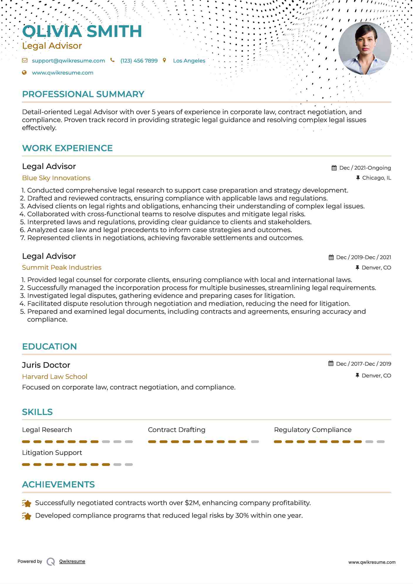 Legal Advisor Resume Sample