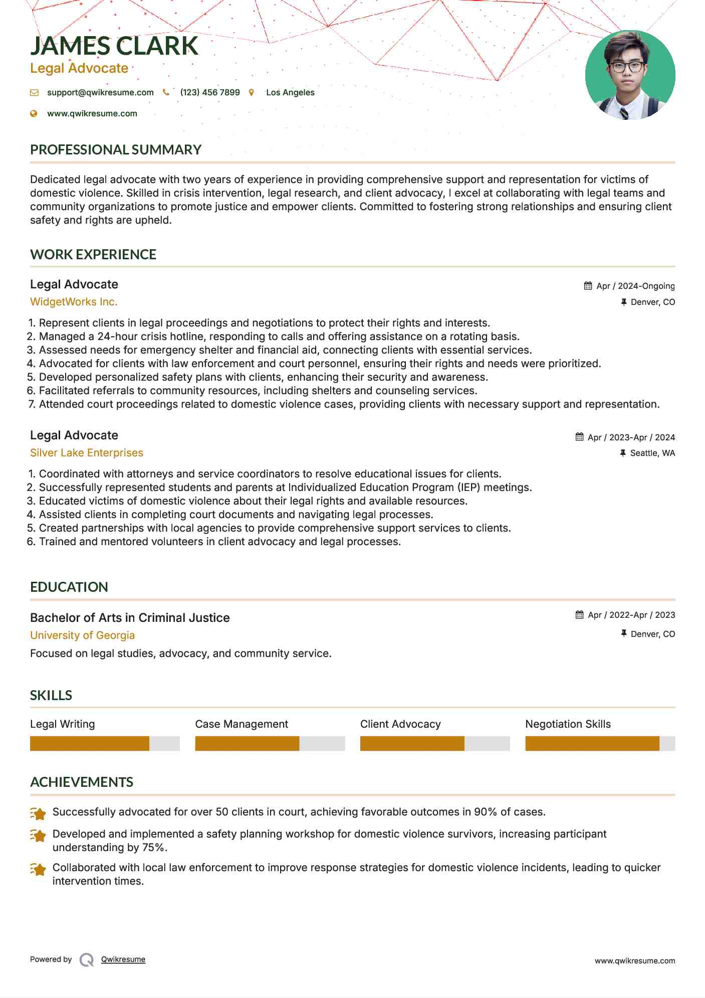 Legal Advocate Resume Example