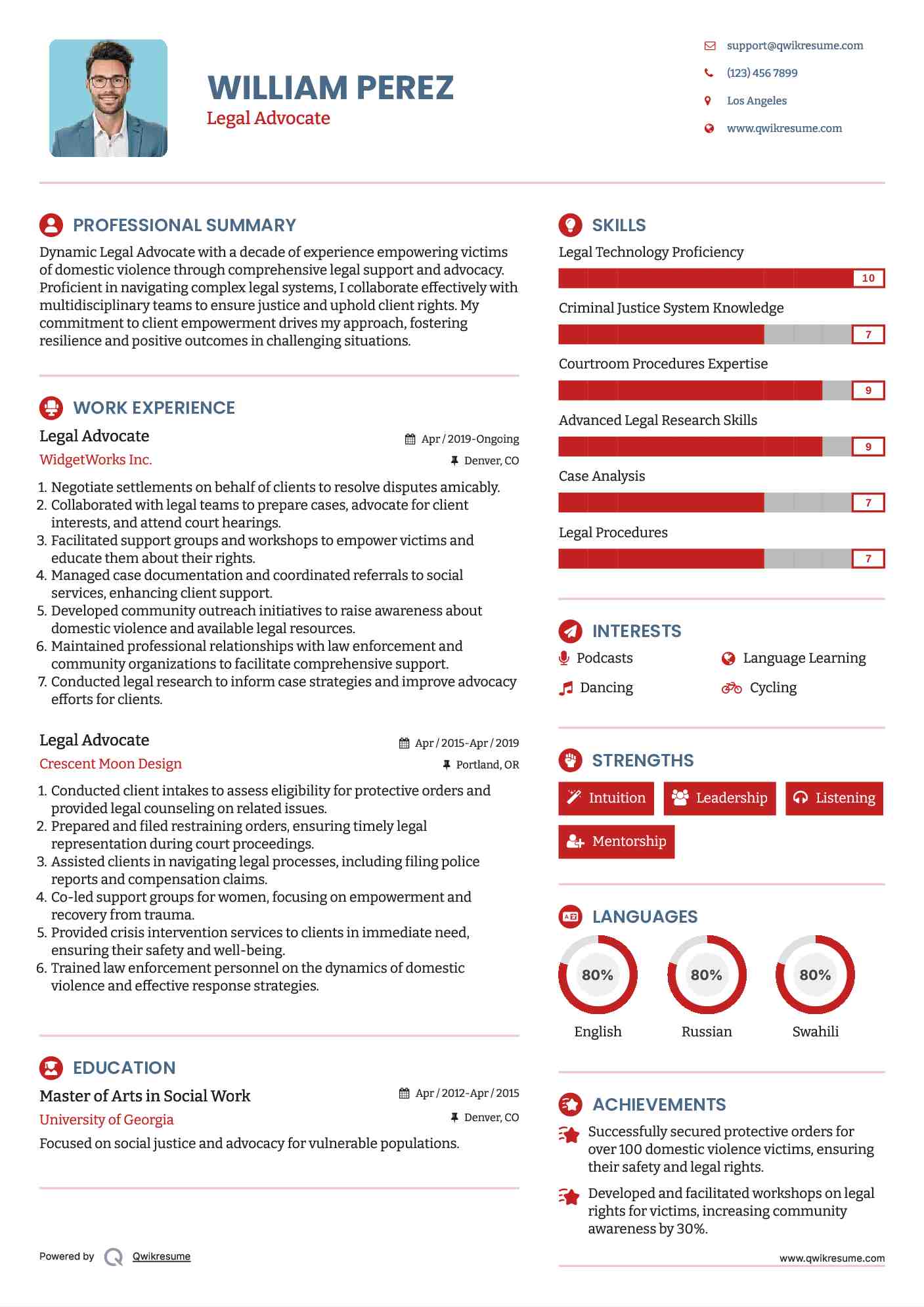 Legal Advocate Resume Template