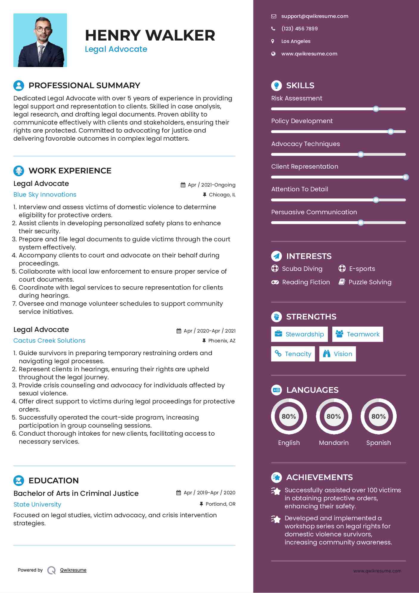 Legal Advocate Resume Model