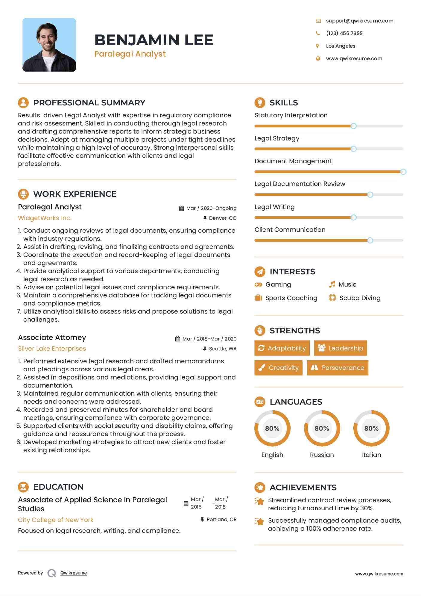 Paralegal Analyst Resume Example