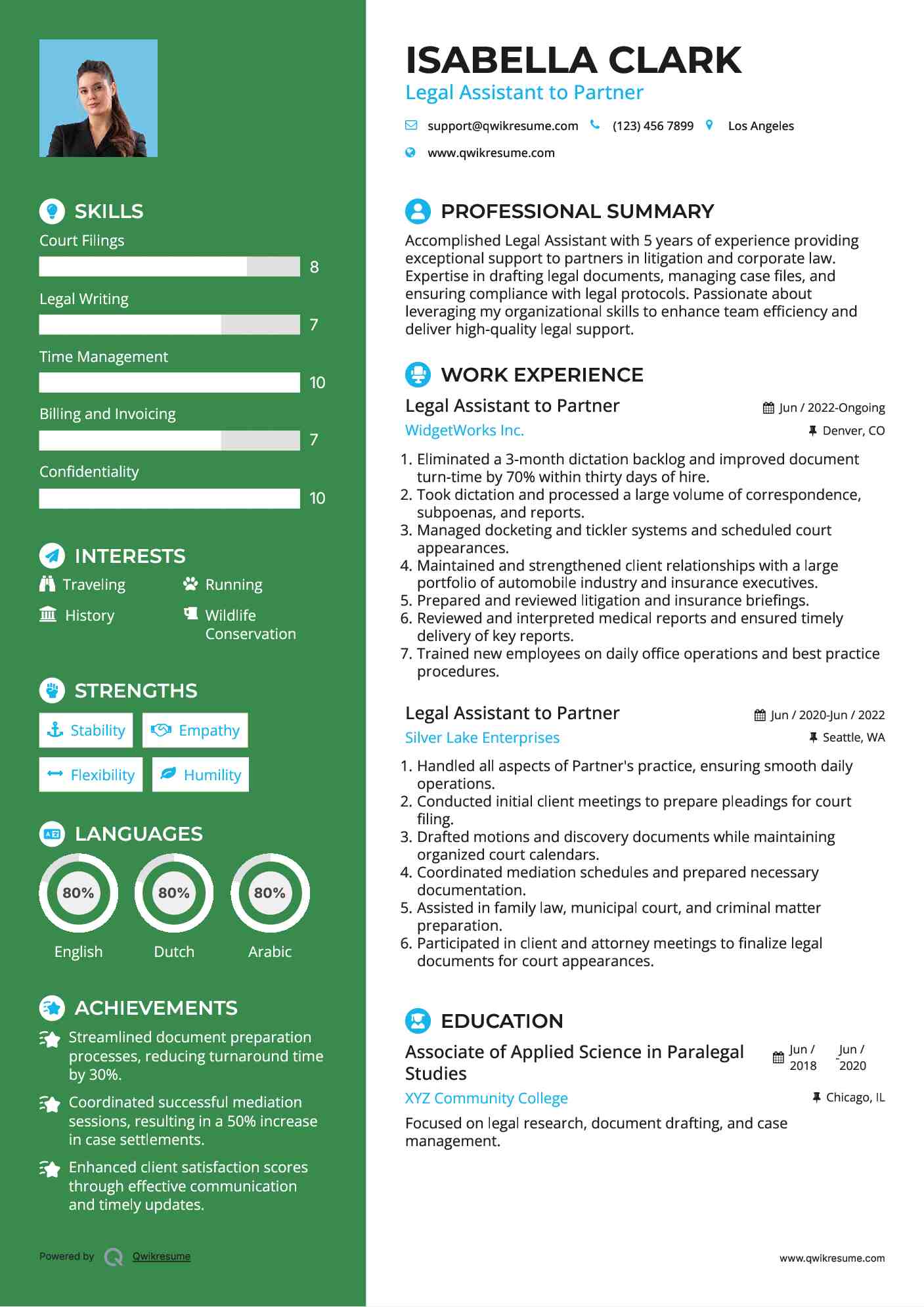 Legal Assistant to Partner Resume Format