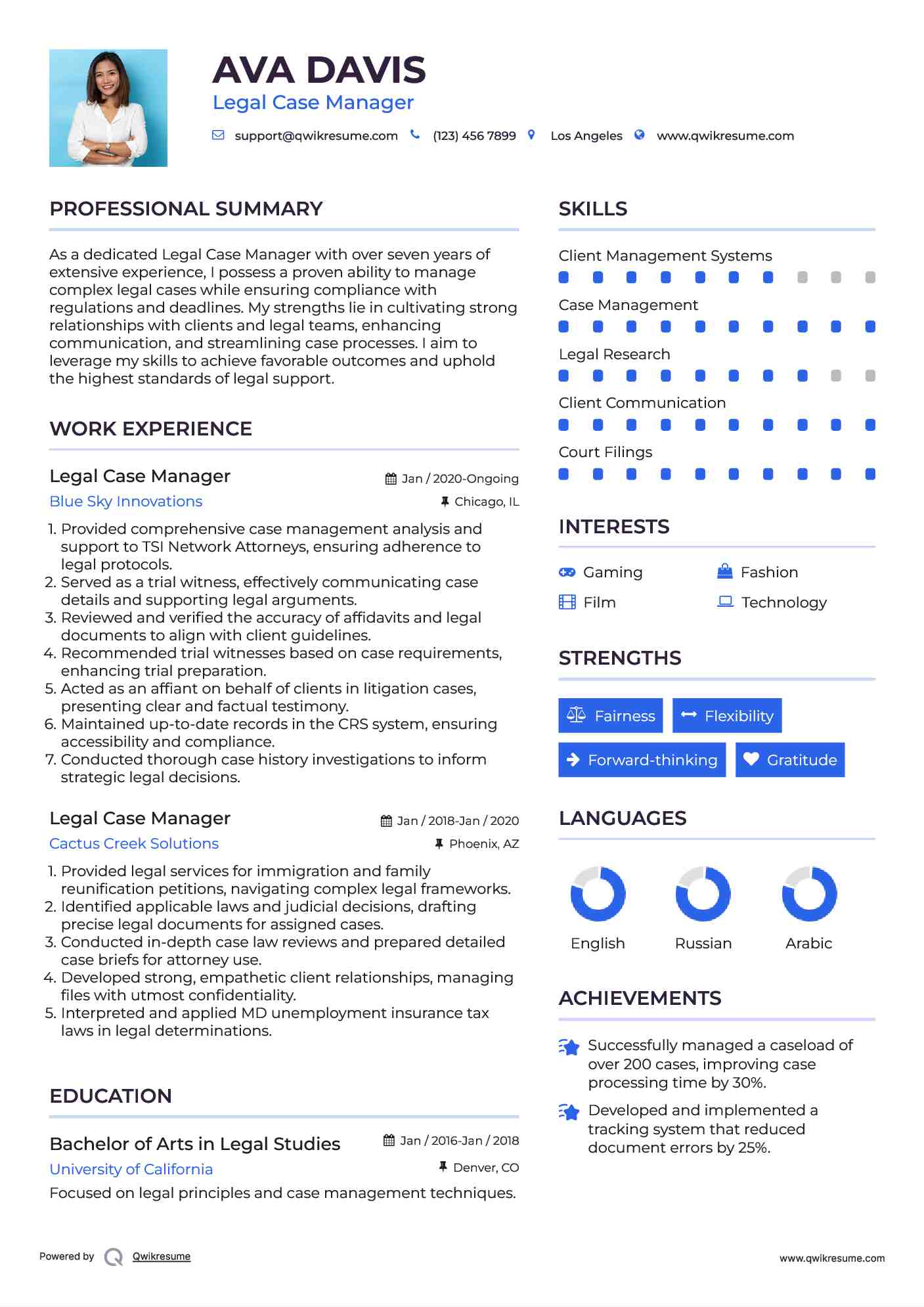 Legal Case Manager Resume Sample