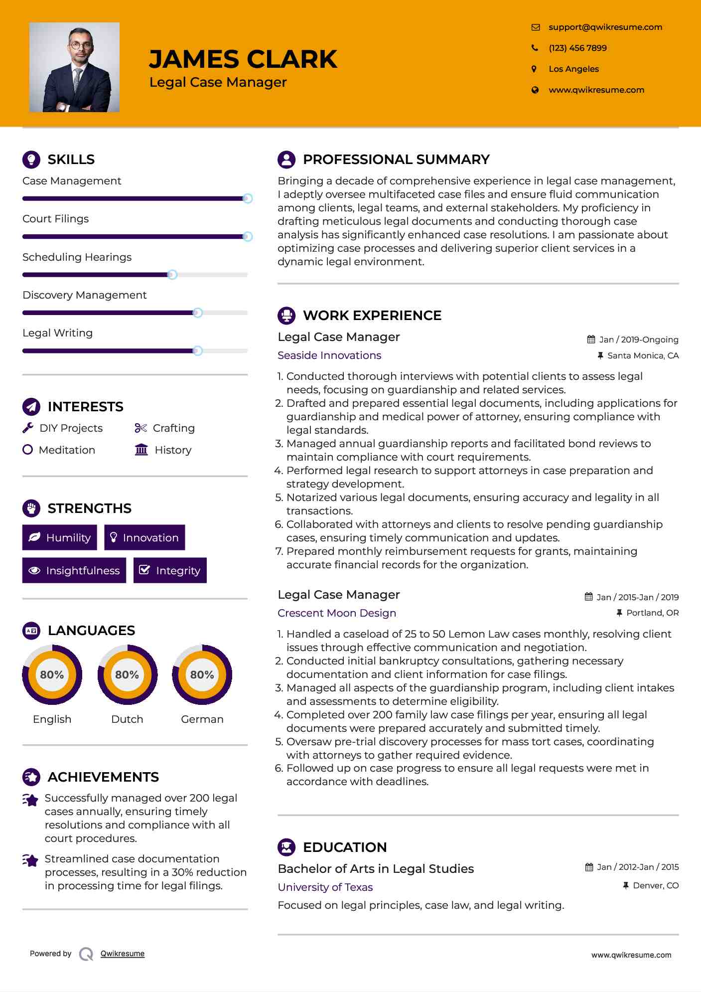 Legal Case Manager Resume Model