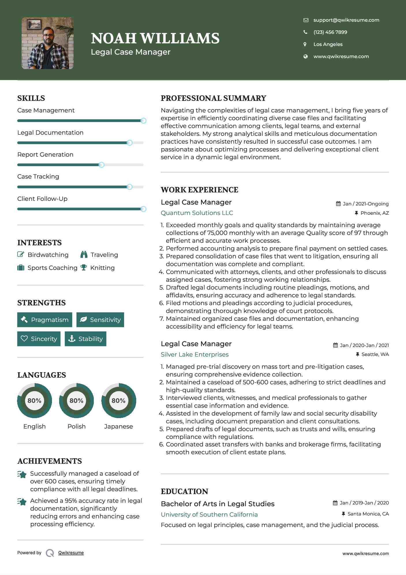 Legal Case Manager Resume Example