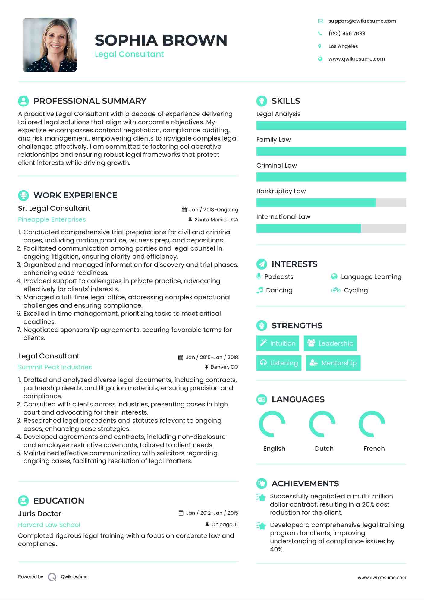 Sr. Legal Consultant Resume Format