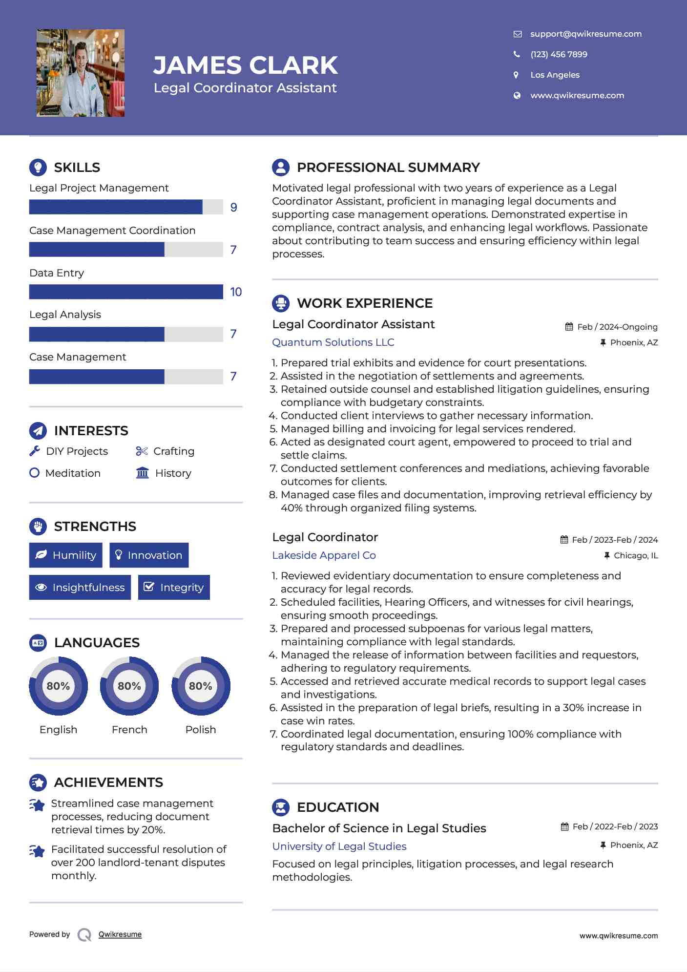 Legal Coordinator Assistant Resume Example