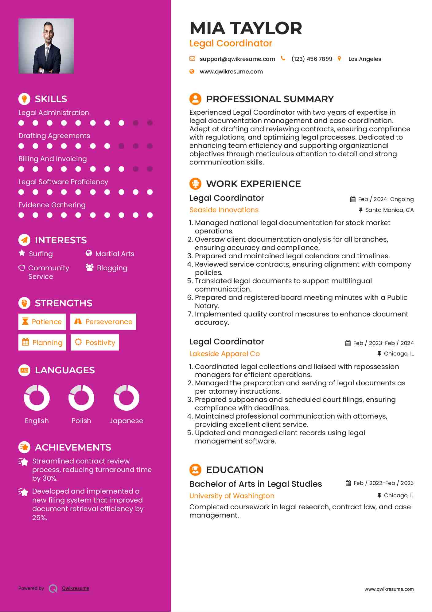 Legal Coordinator Resume Model