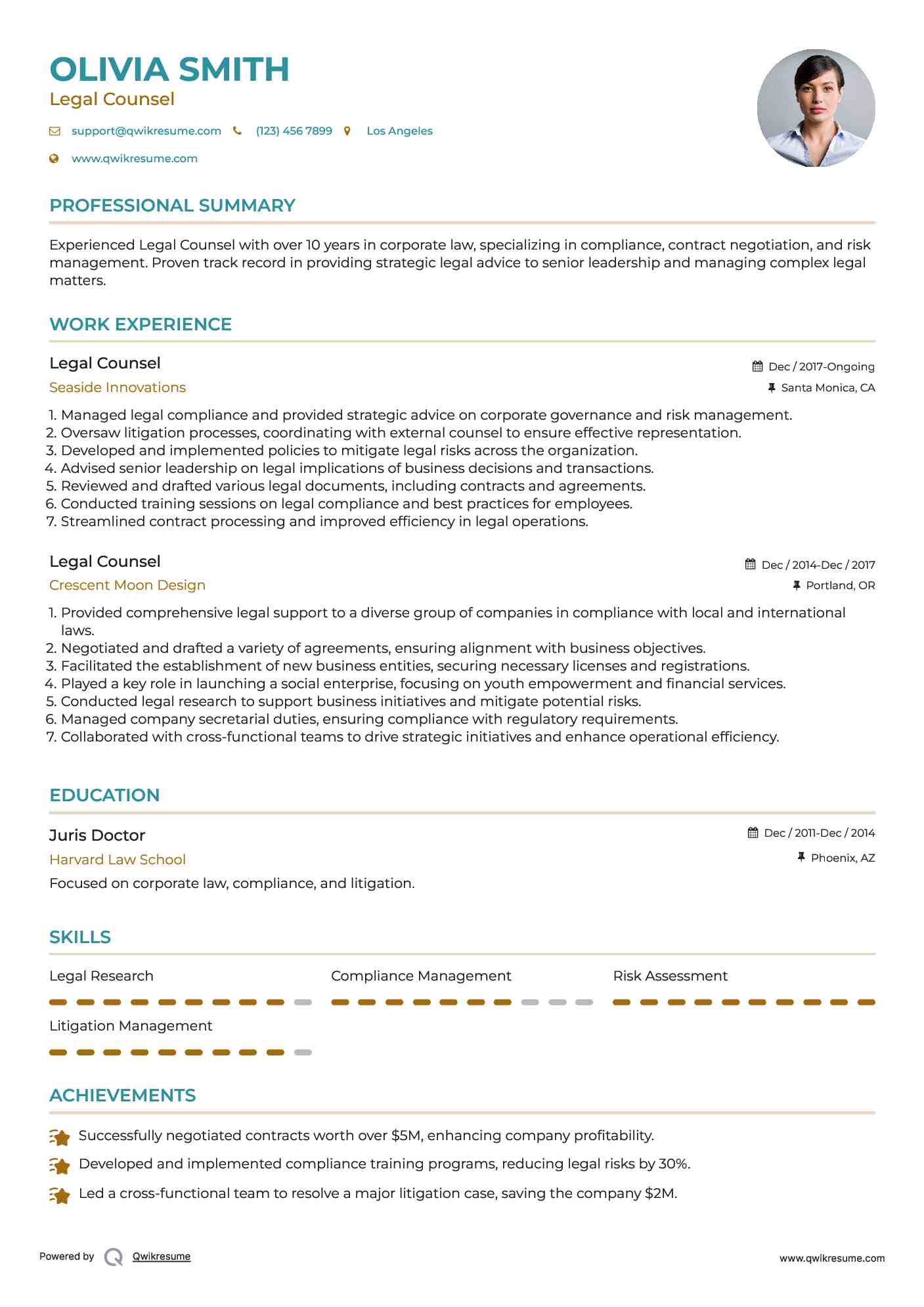 Legal Counsel Resume Samples QwikResume