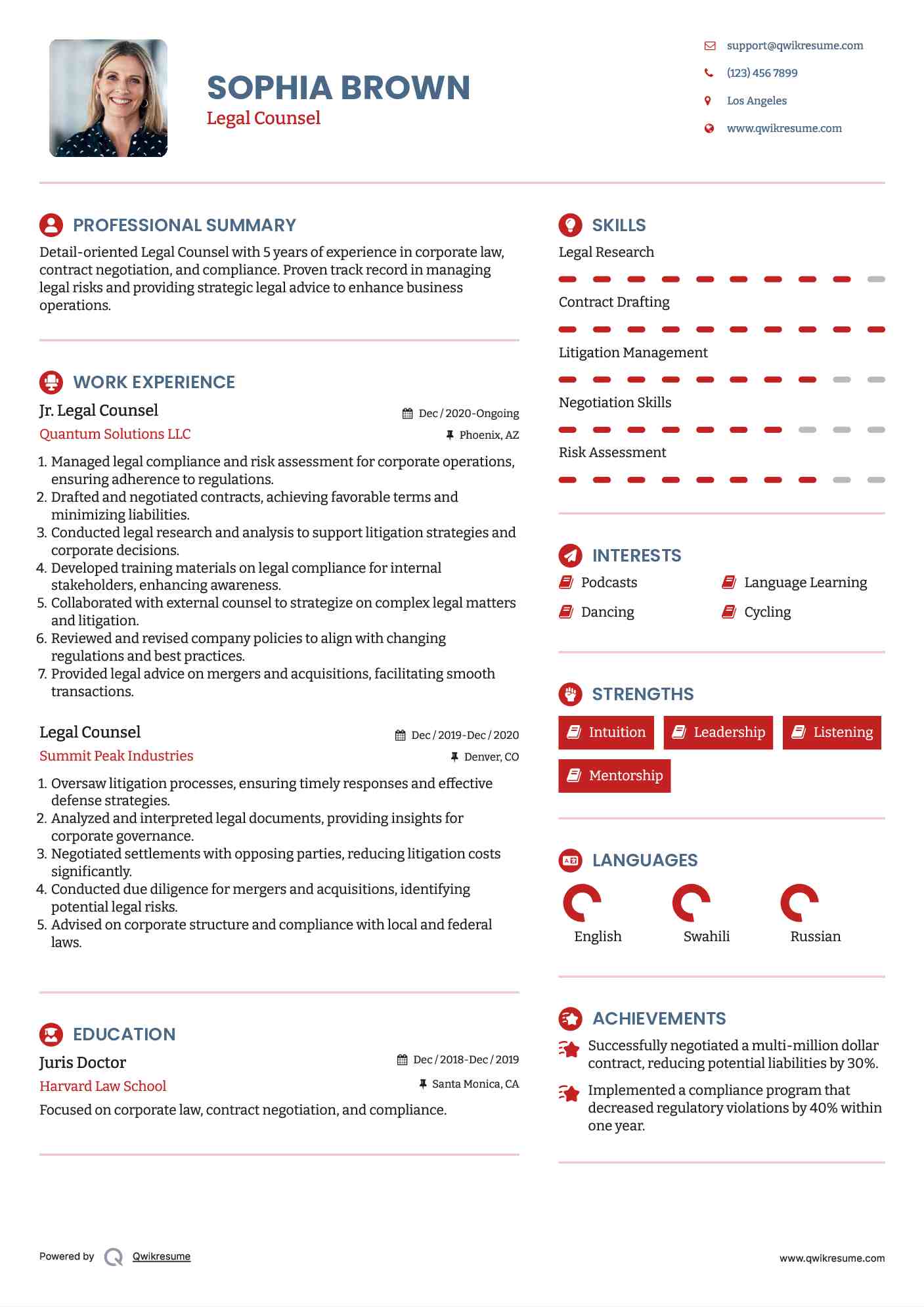 Jr. Legal Counsel Resume Model