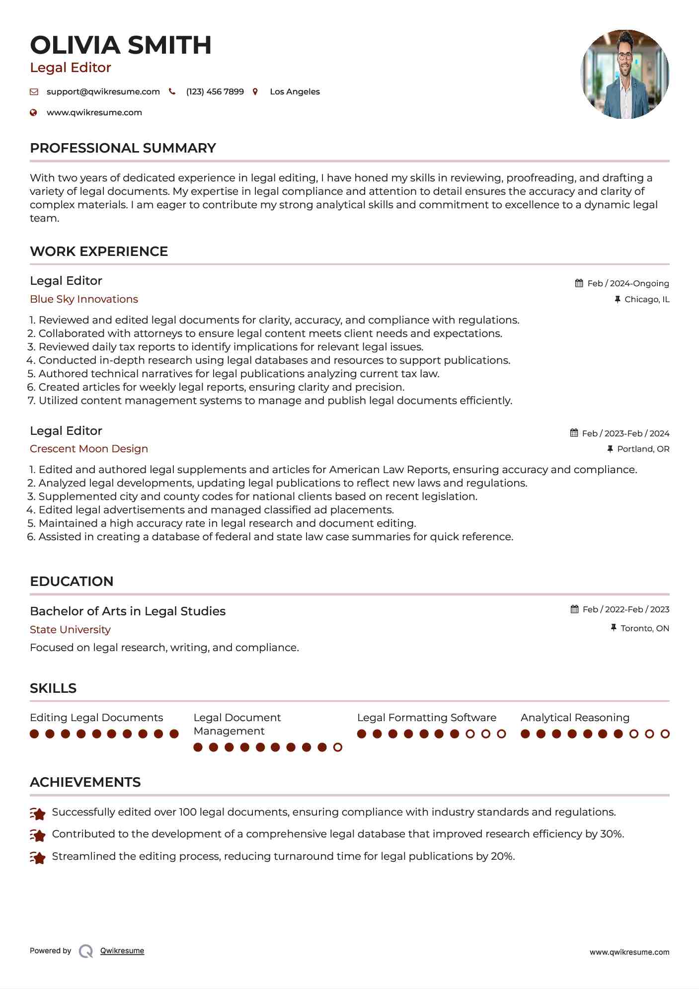 Legal Editor Resume Model