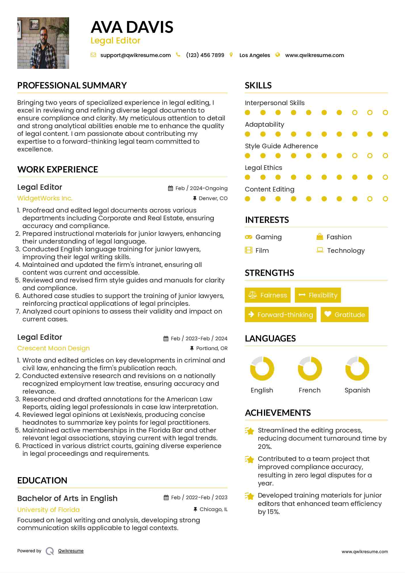 Legal Editor Resume Example