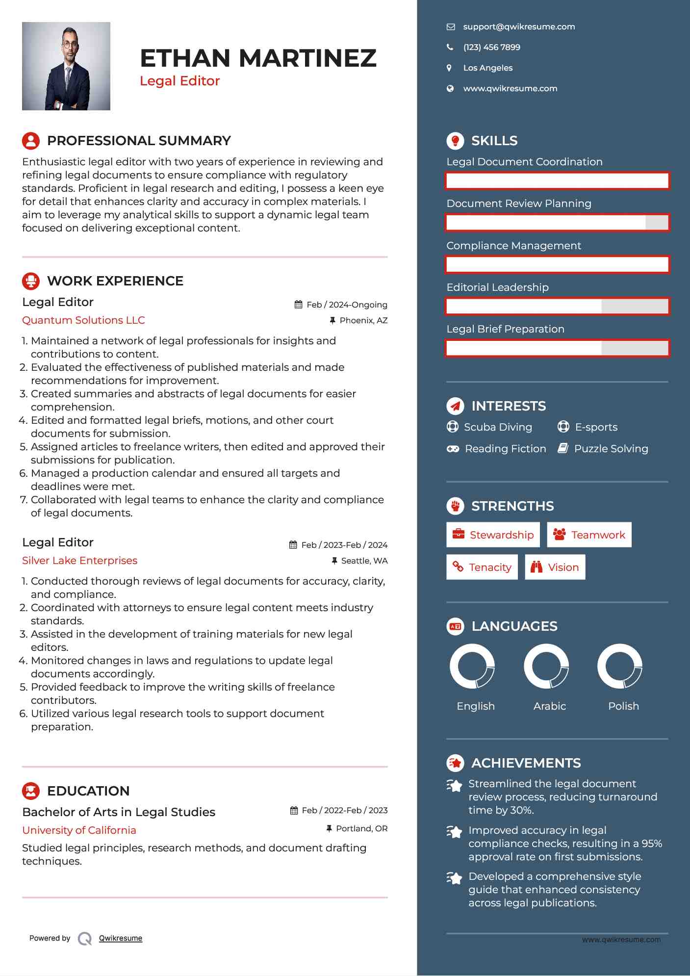 Legal Editor Resume Template
